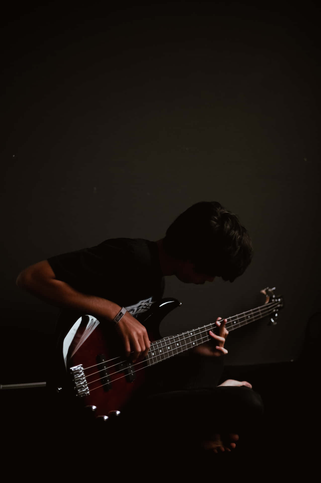 Bass Guitar Play Boy Dark Mobile Wallpaper
