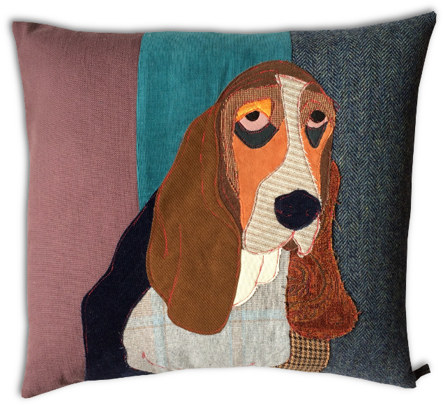 Basset Hound Embroidered Pillow PNG