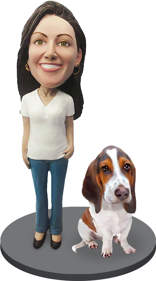 Basset Hound With Bobblehead Figure PNG