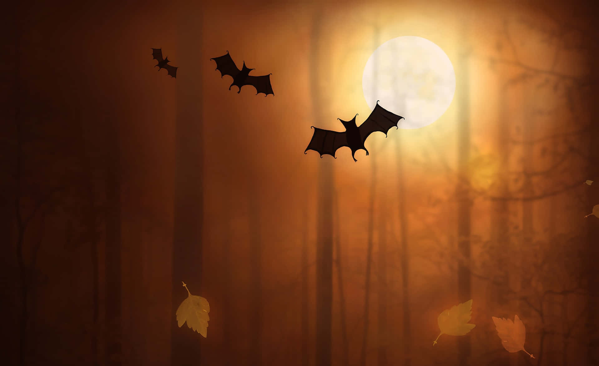 Bat Flying At Night Forest Wallpaper