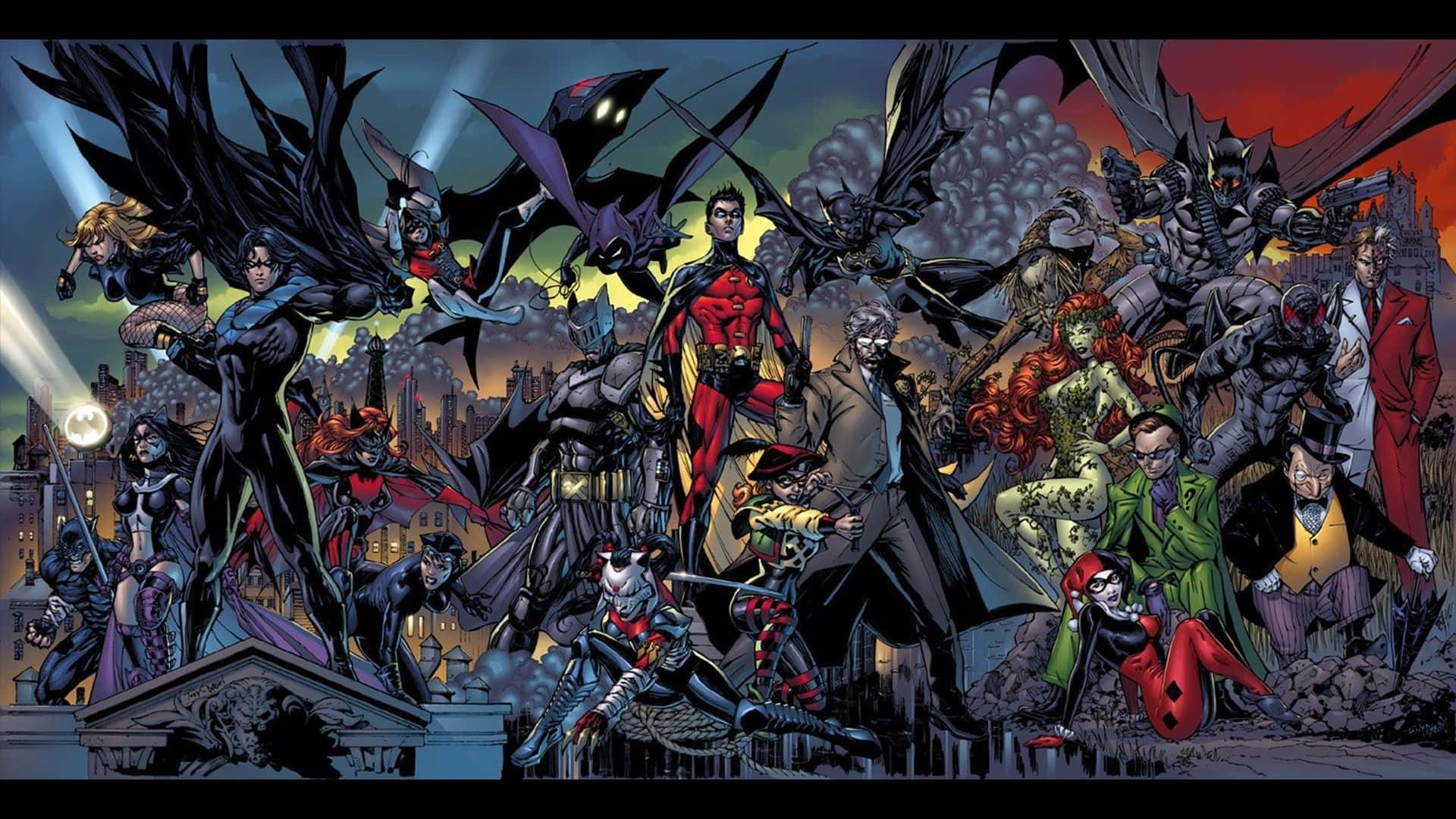 The Bat-Family Unites: Batman and His Team in Action Wallpaper