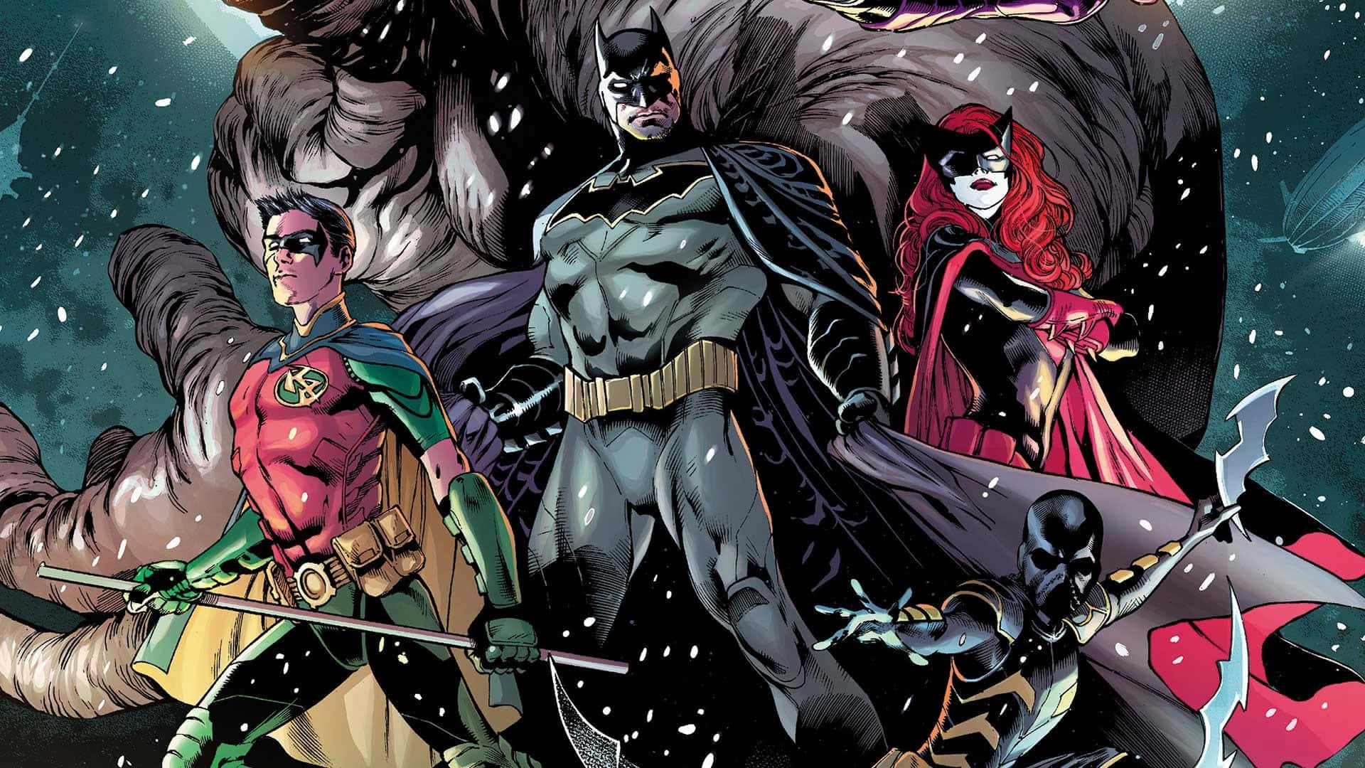 United Bat-Family - Batman, Nightwing, Batwoman, and others assemble in Gotham City. Wallpaper