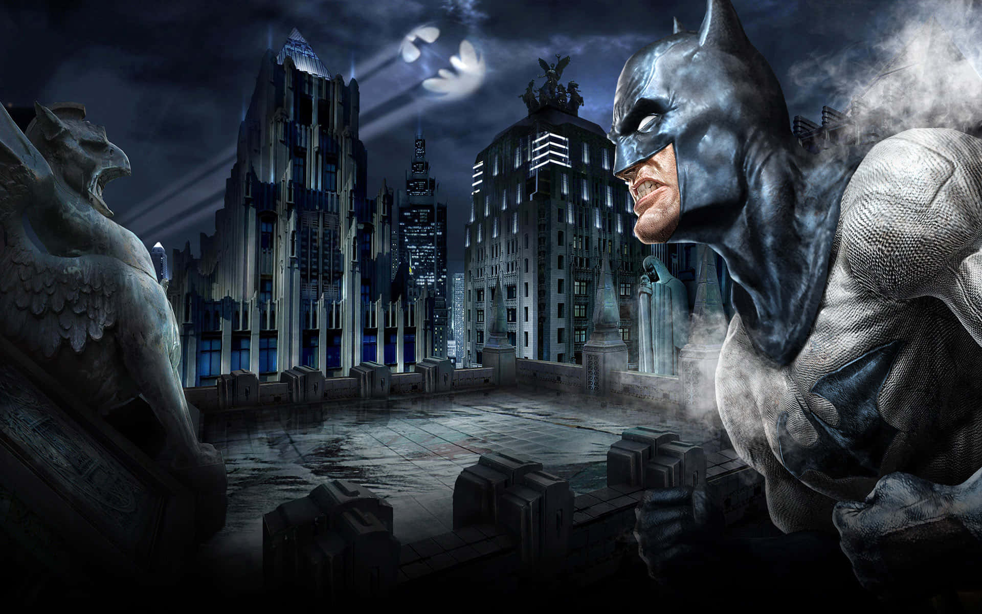The Iconic Bat Signal Illuminating the Night Sky Wallpaper