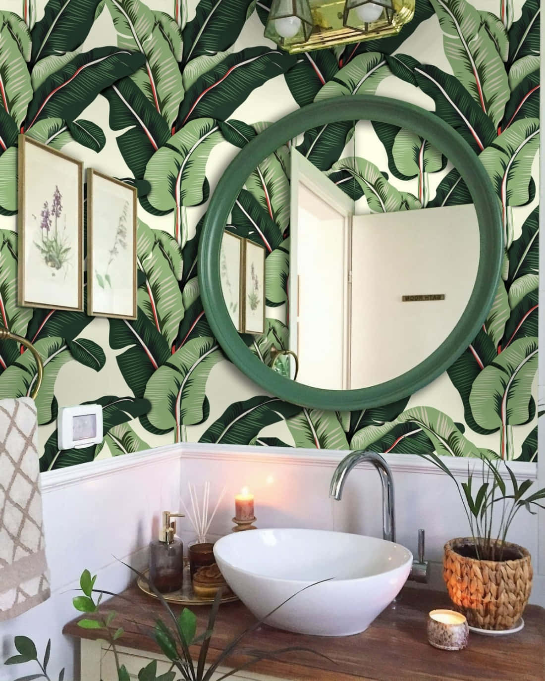 Badeværelse Store Grønne Blade Mønstret Vægge Wallpaper