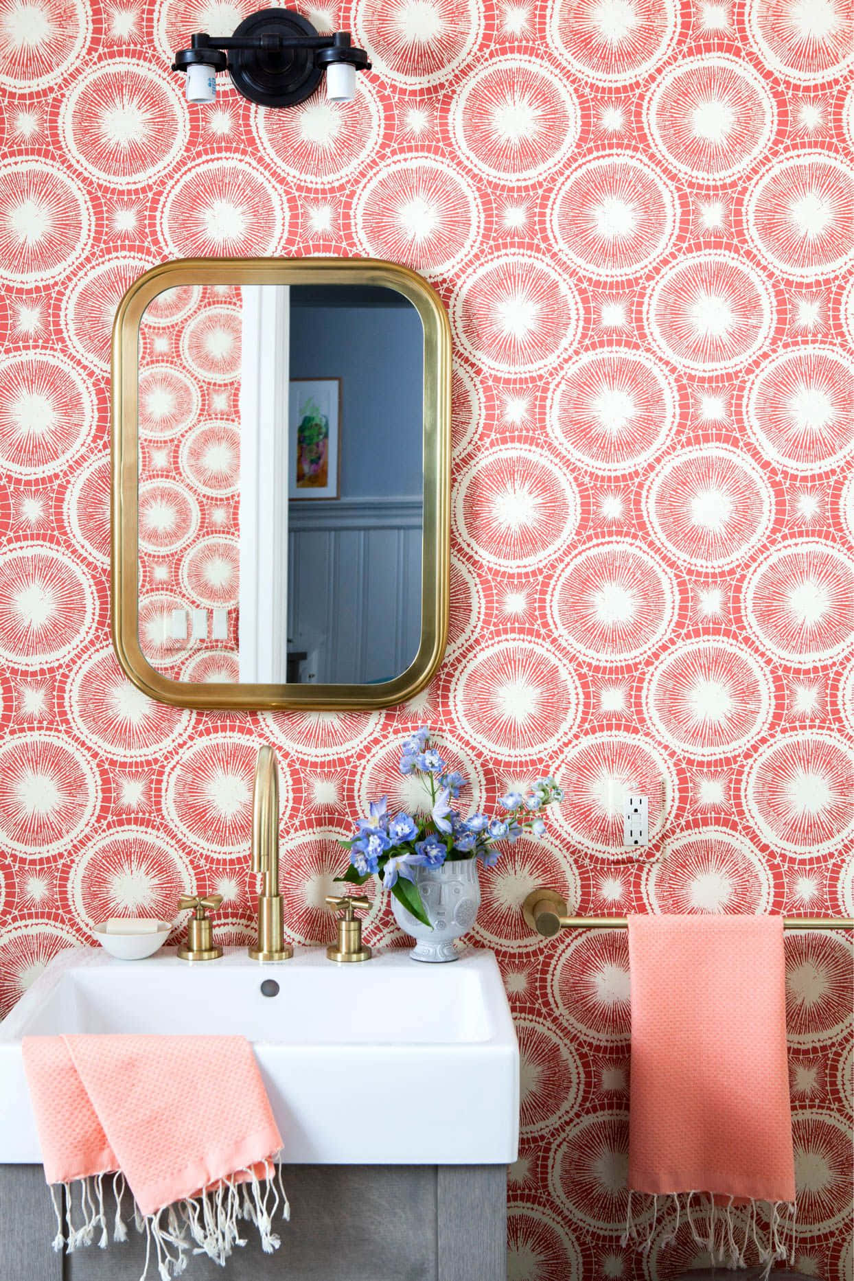 Pink Orange Tapet Badeværelse Dekor Billede Kunst Lærred