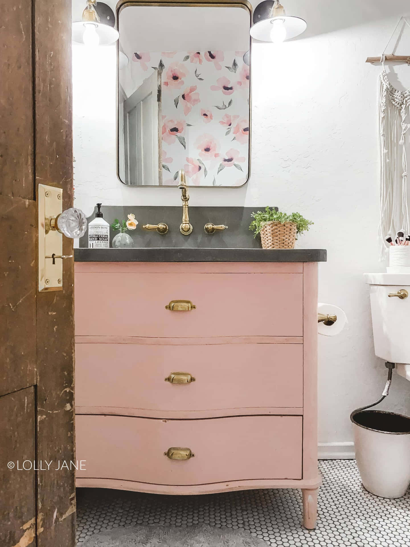 Pink Spejl Badeværelse Dekoration Billede Tapet