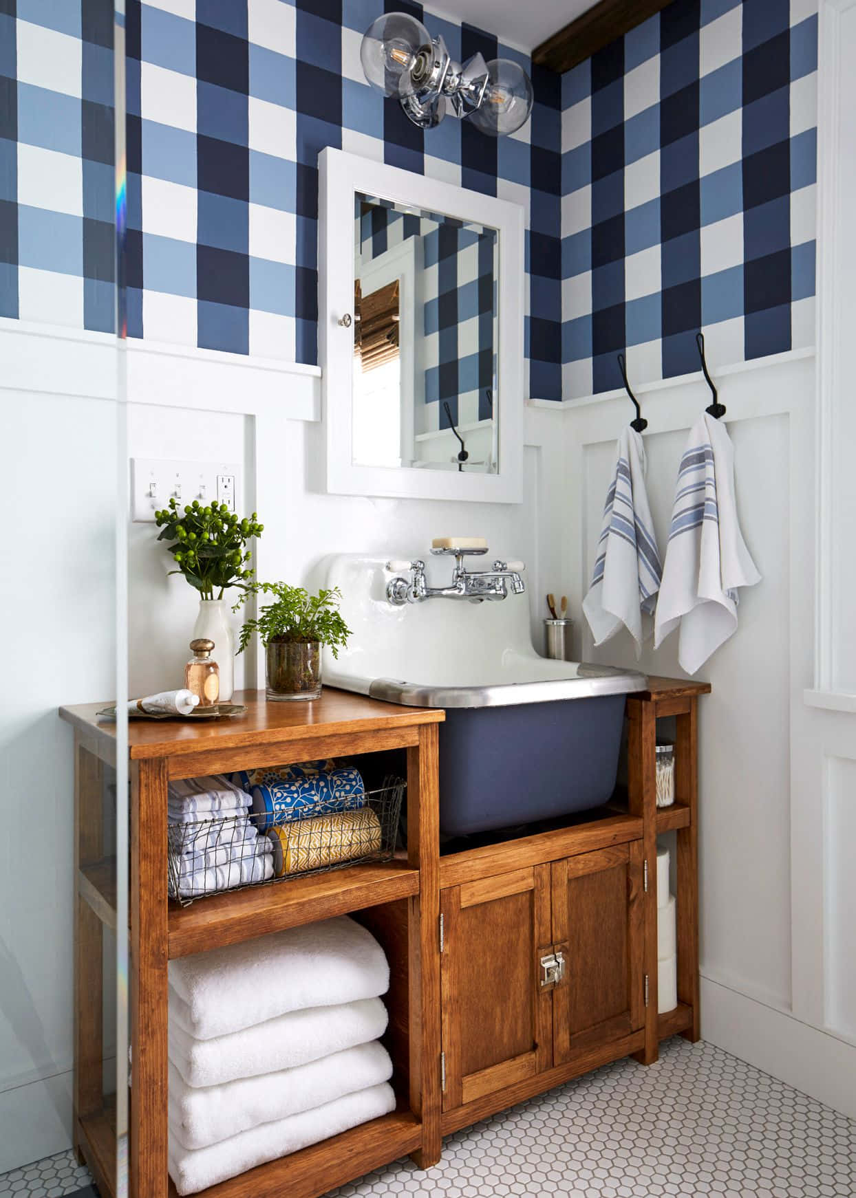 Blauweiße Karierte Badezimmer-dekor-bild