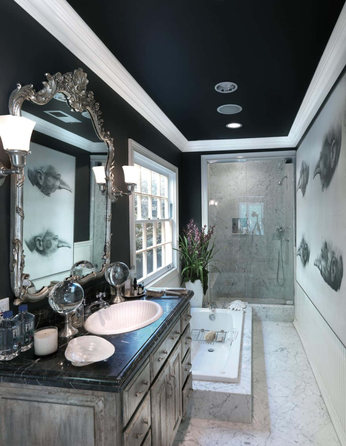 Black Walls Mirror Bathroom Decor Picture