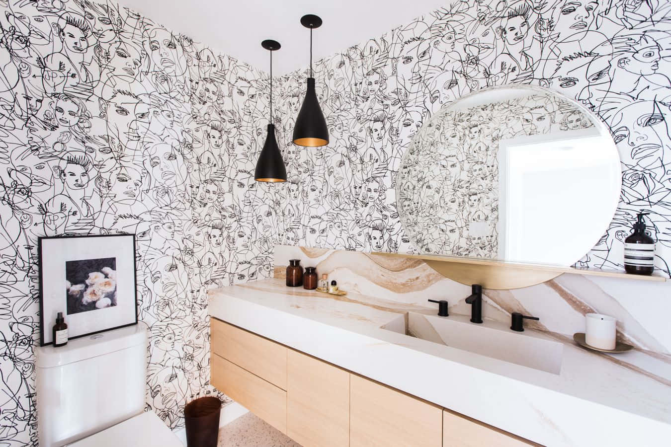 Black White Floral Bathroom Decor Picture