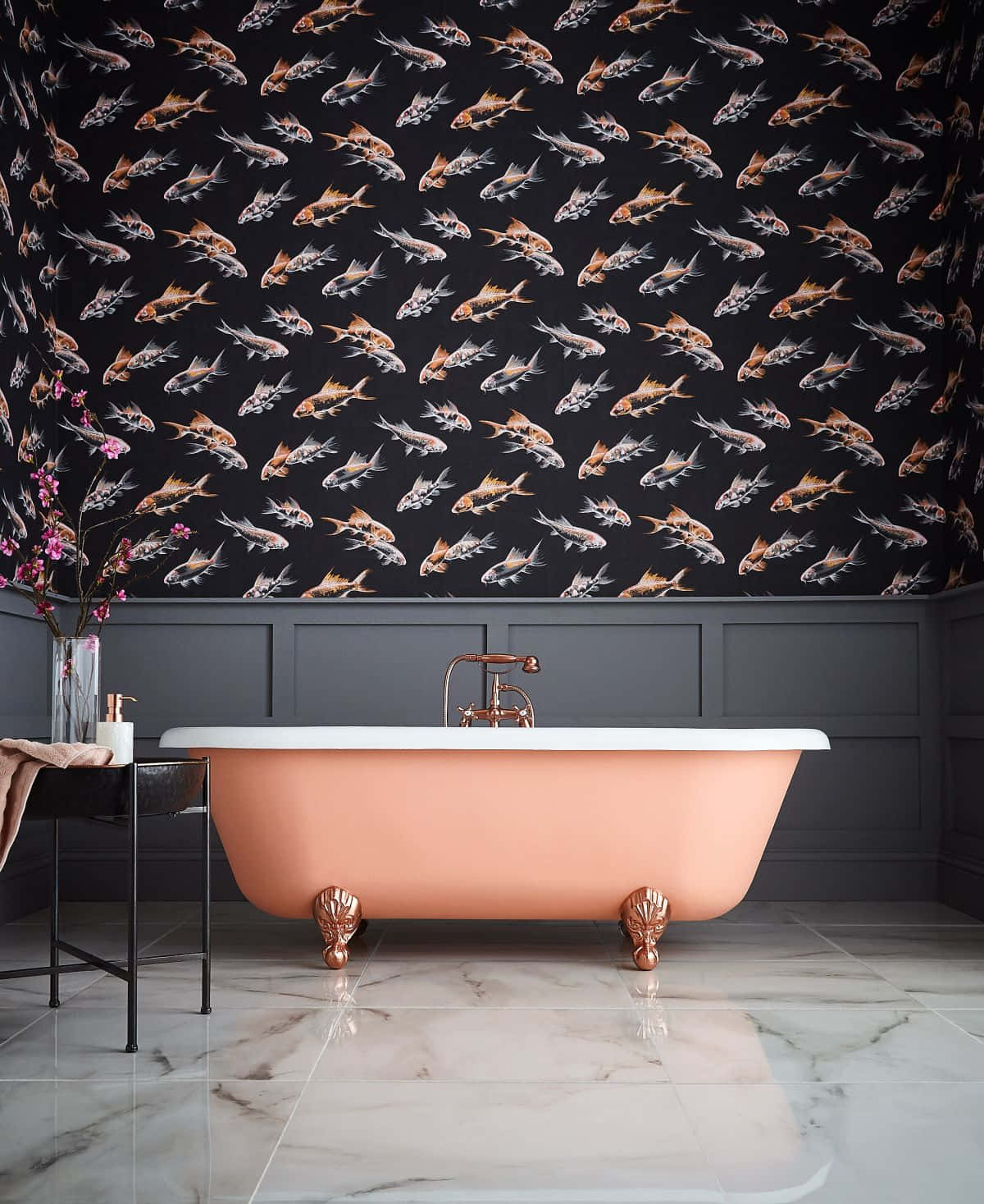 Bathroom Fish Patterned Walls Picture
