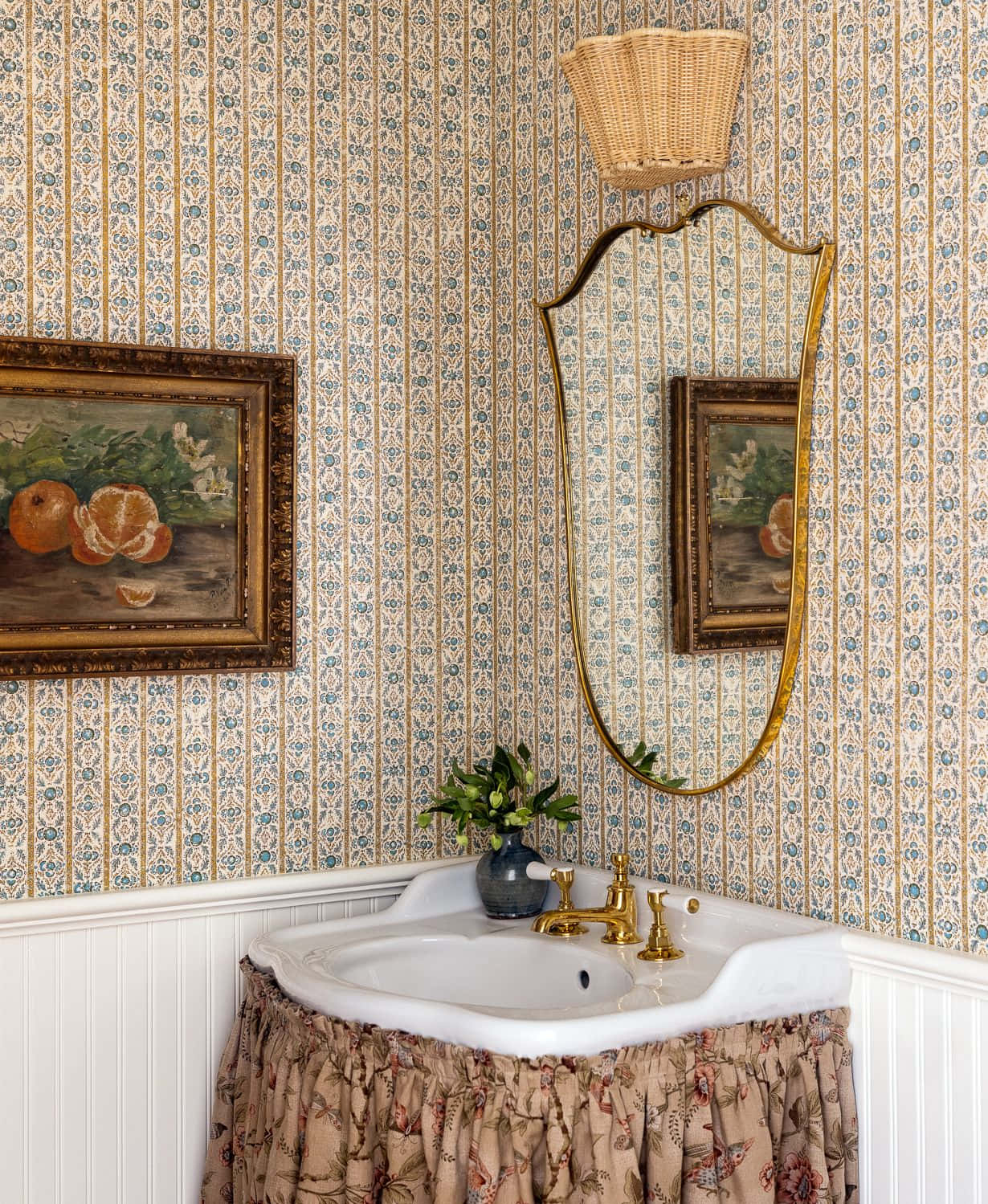 Bathroom Golden Framed Mirror And Golden Sink Picture