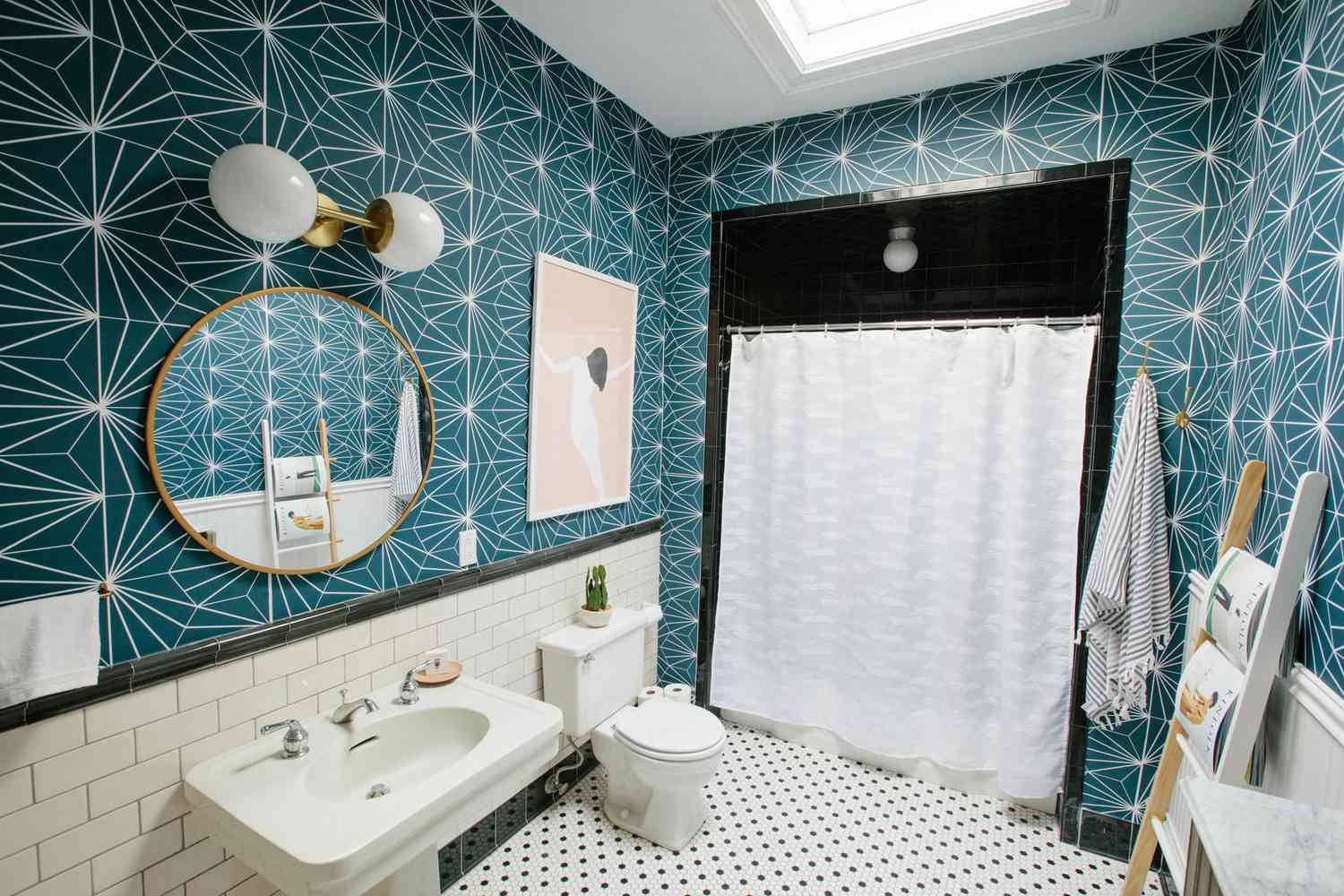 Bathroom With Black And White Floor Tiles Picture