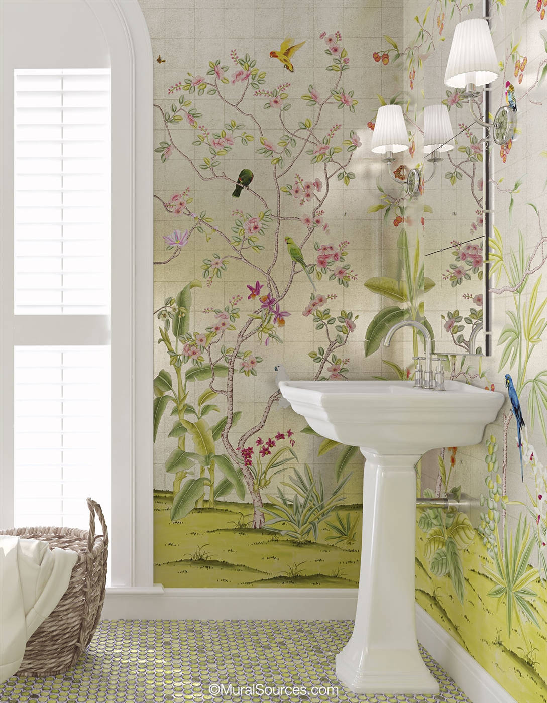 Bathroom With Enchanted Garden Mural Wallpaper