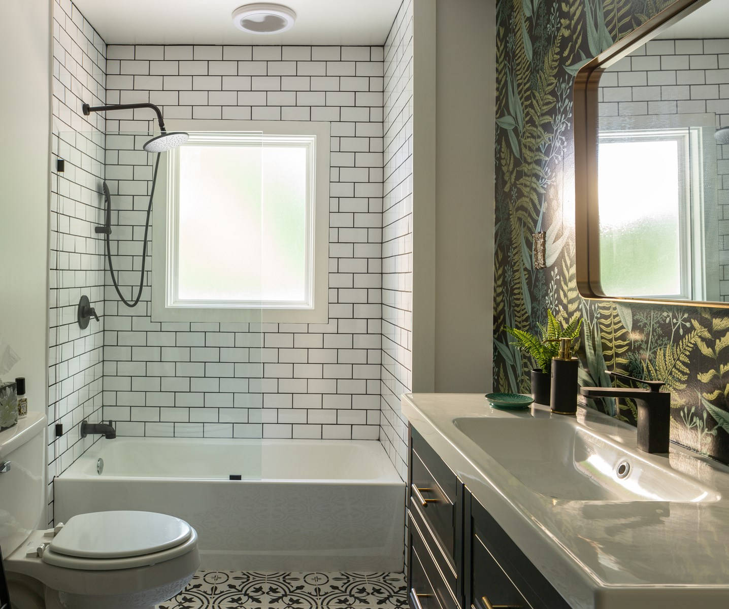 Modern Bathroom Featuring a Bathtub Against 3D Brick Wallpaper Wallpaper