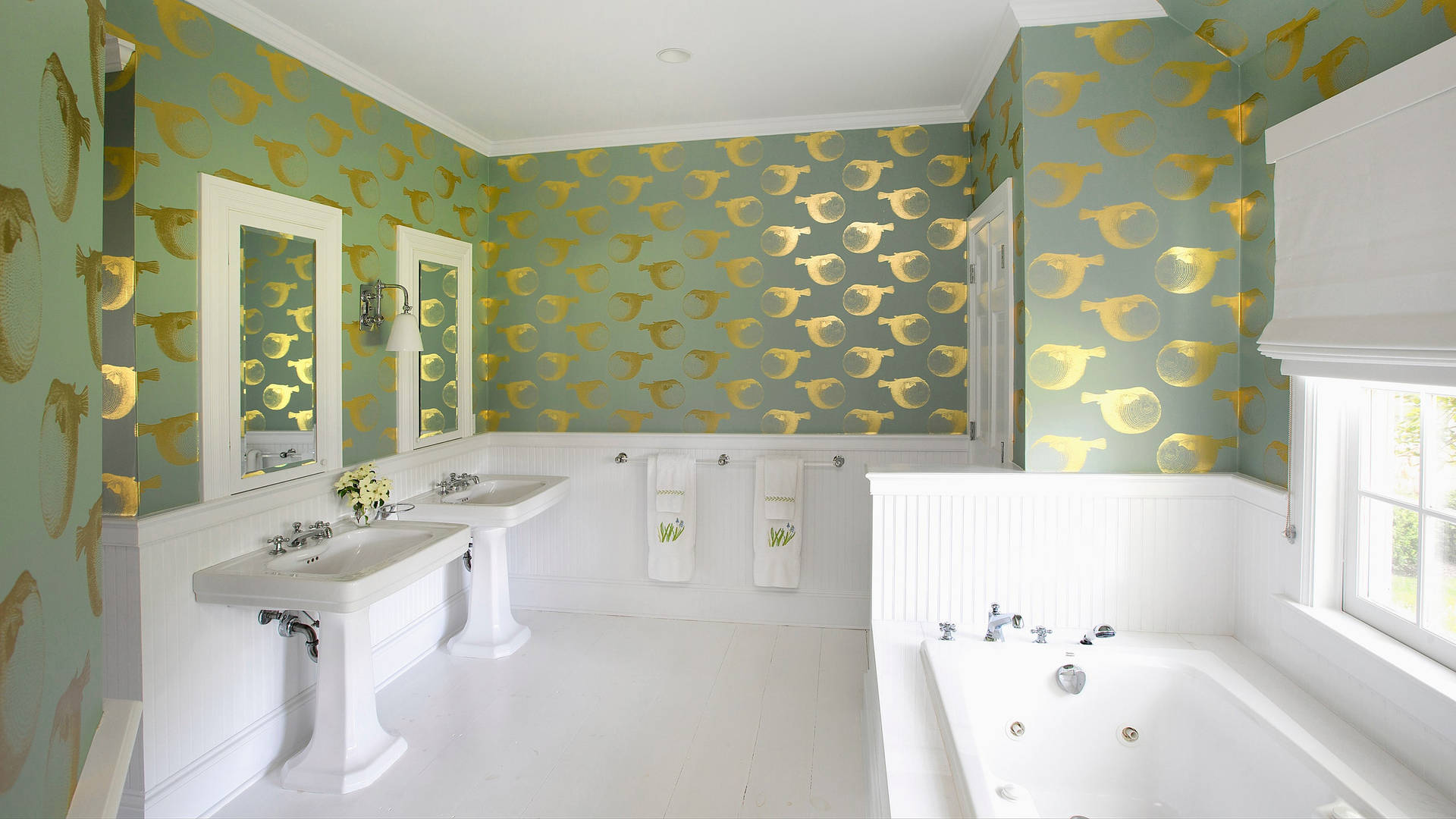 Guldgrøn badekar tapet Wallpaper