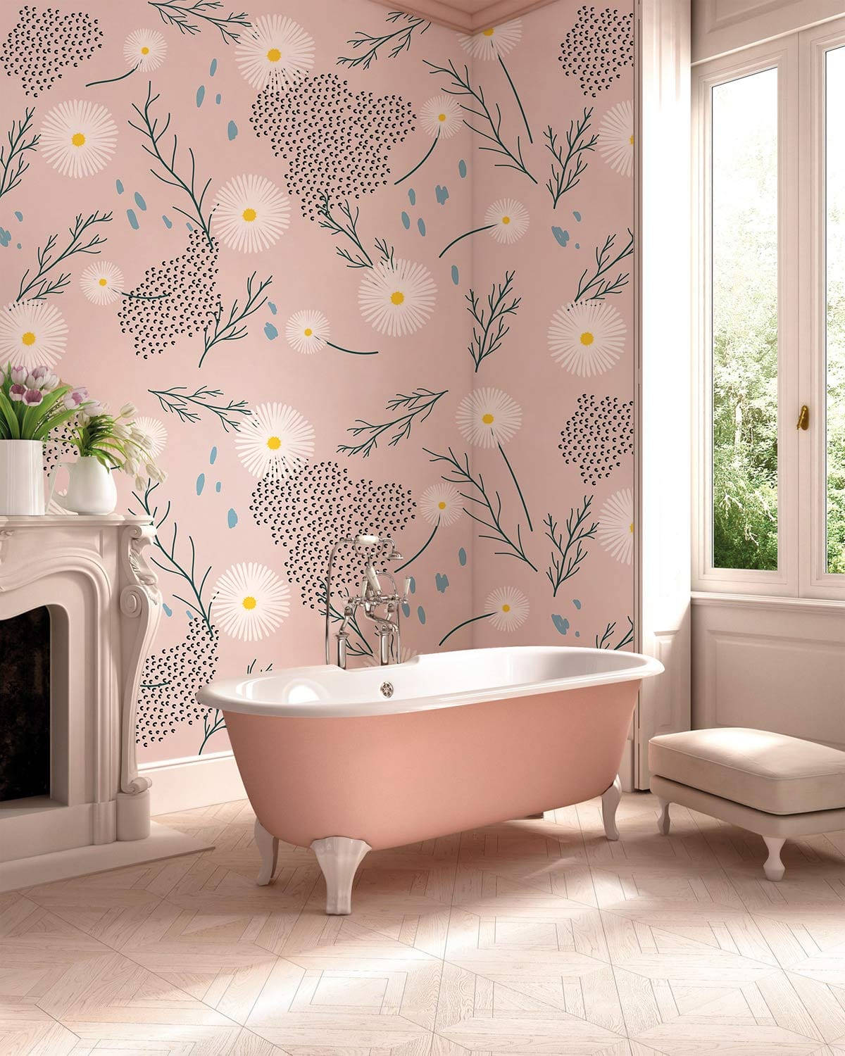 Badewannerosa Blumenmuster Tapete Wallpaper