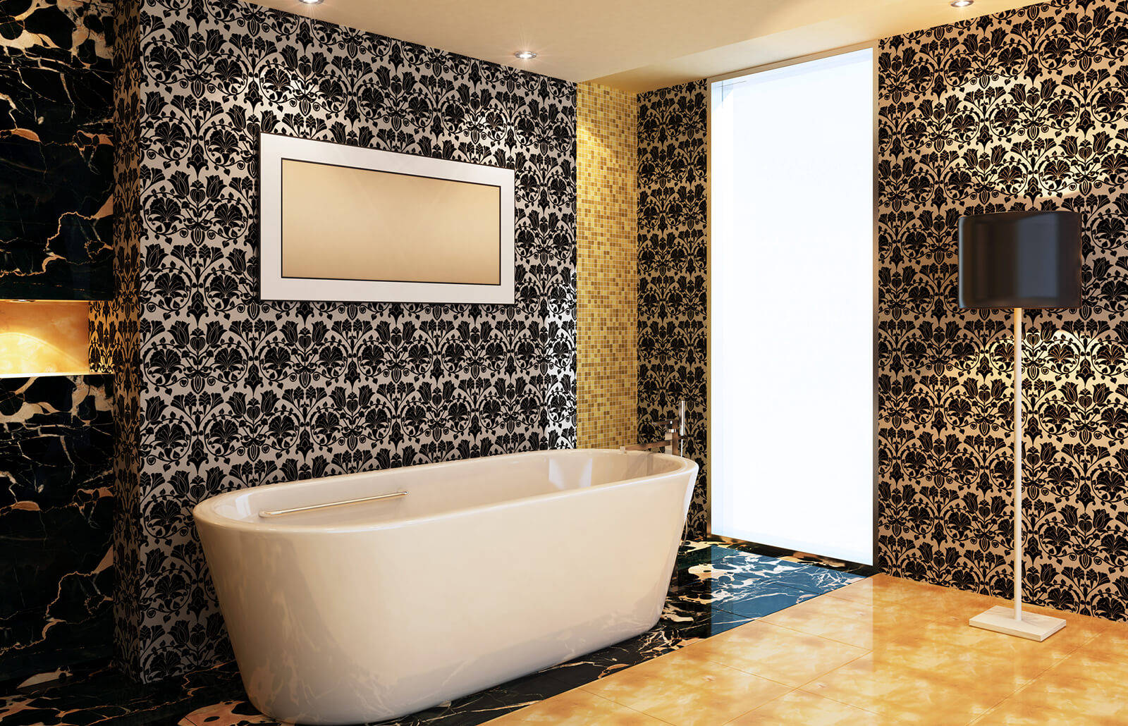 Bathtub Room Black Flowery Wallpapers Wallpaper