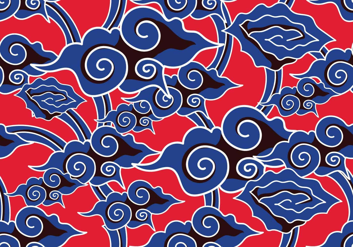 Kinesiskblomstermønster På Rød Og Blå Baggrund
