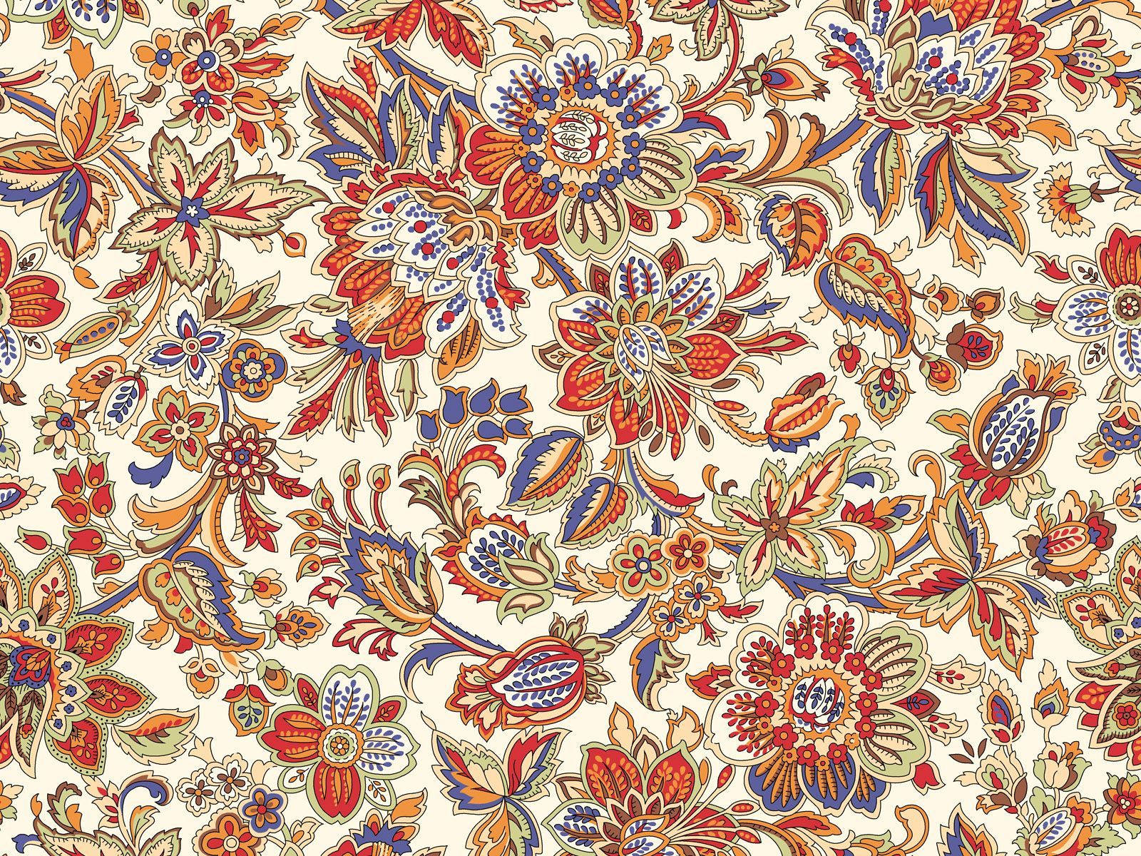 Batik Orange Brown Floral Wallpaper
