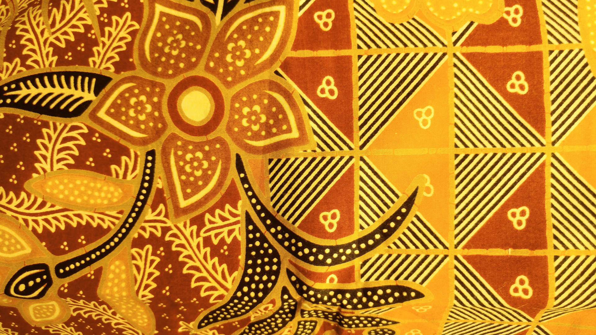 Batik Orange Brown Flower Shapes Wallpaper