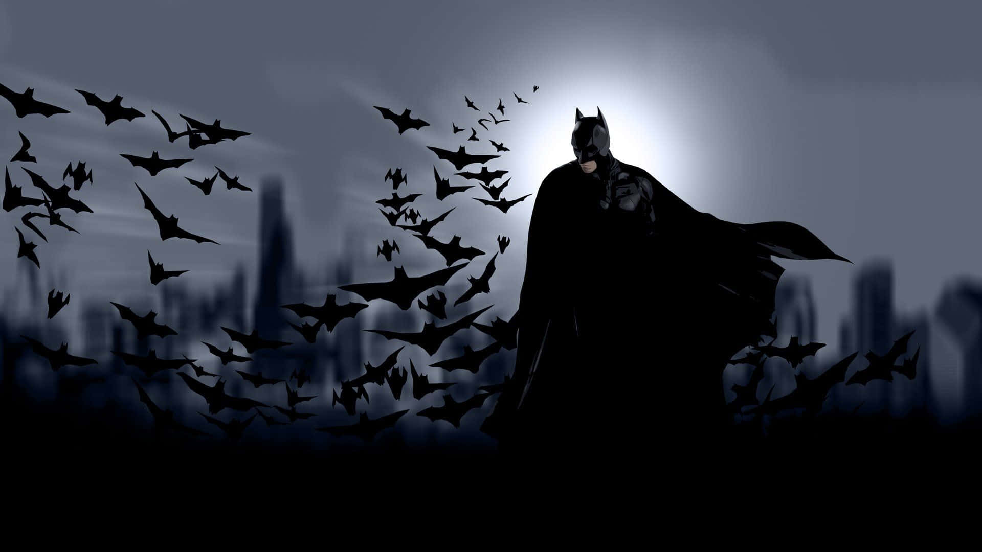 Batman Aesthetic Silhouette With Bats Wallpaper