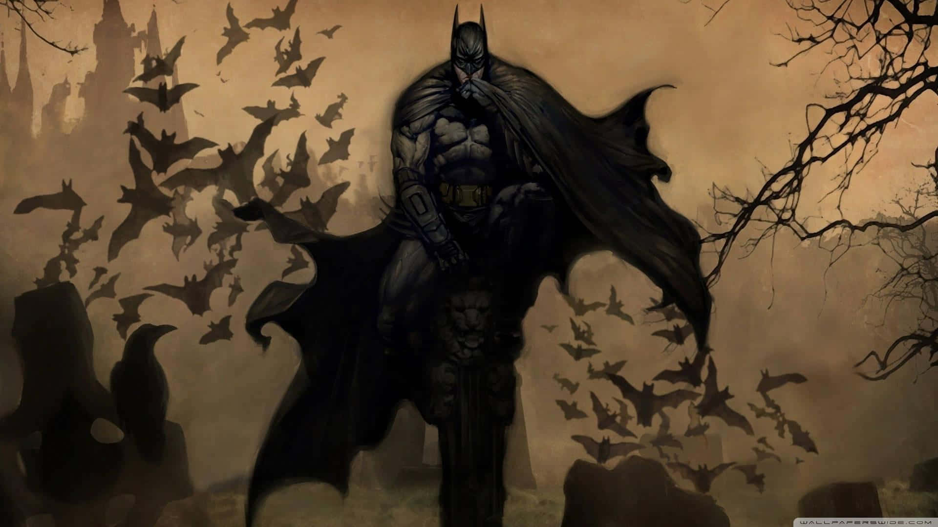 Batman Au Milieu Des Chauves-souris Artwork Sombre Fond d'écran