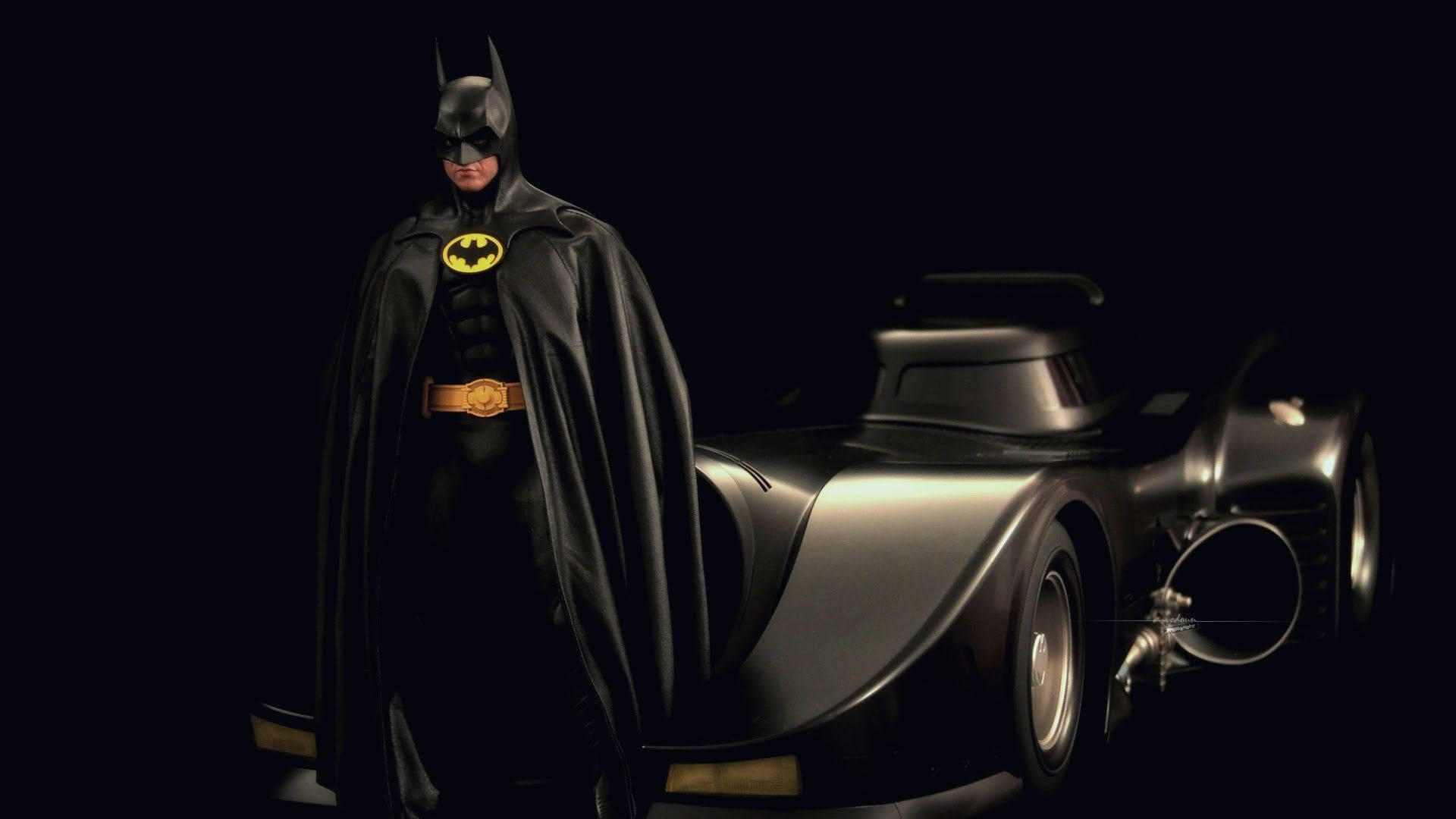 Batman And Batmobile In Darkness Wallpaper