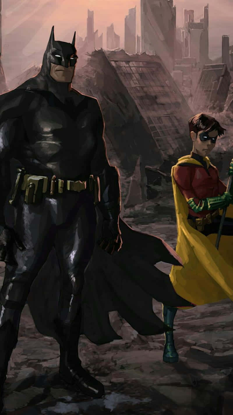 "Batman and Robin standing tall in the moonlight" Wallpaper