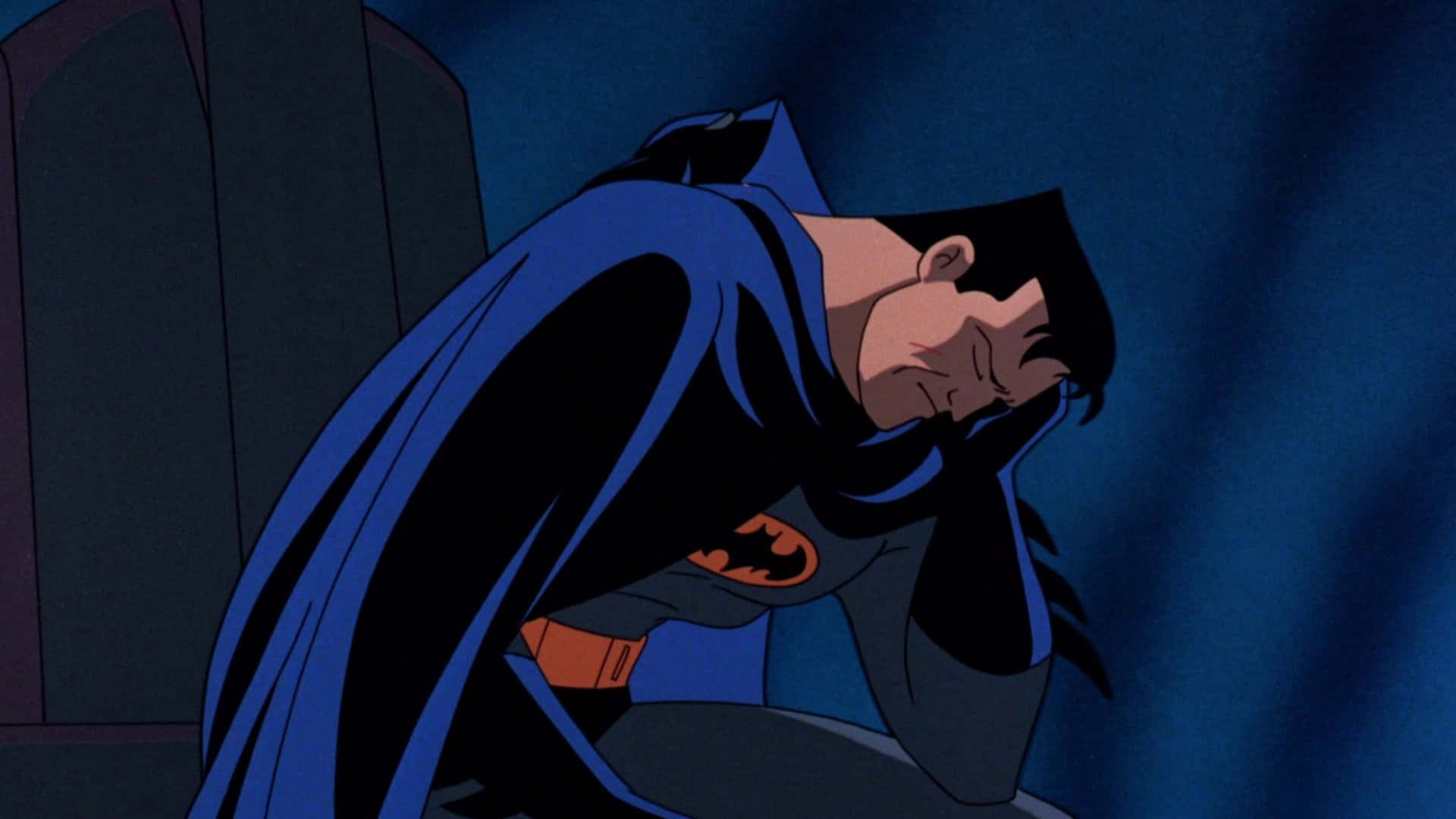 Batman swinging through Gotham City in Batman: The Animated Series Wallpaper