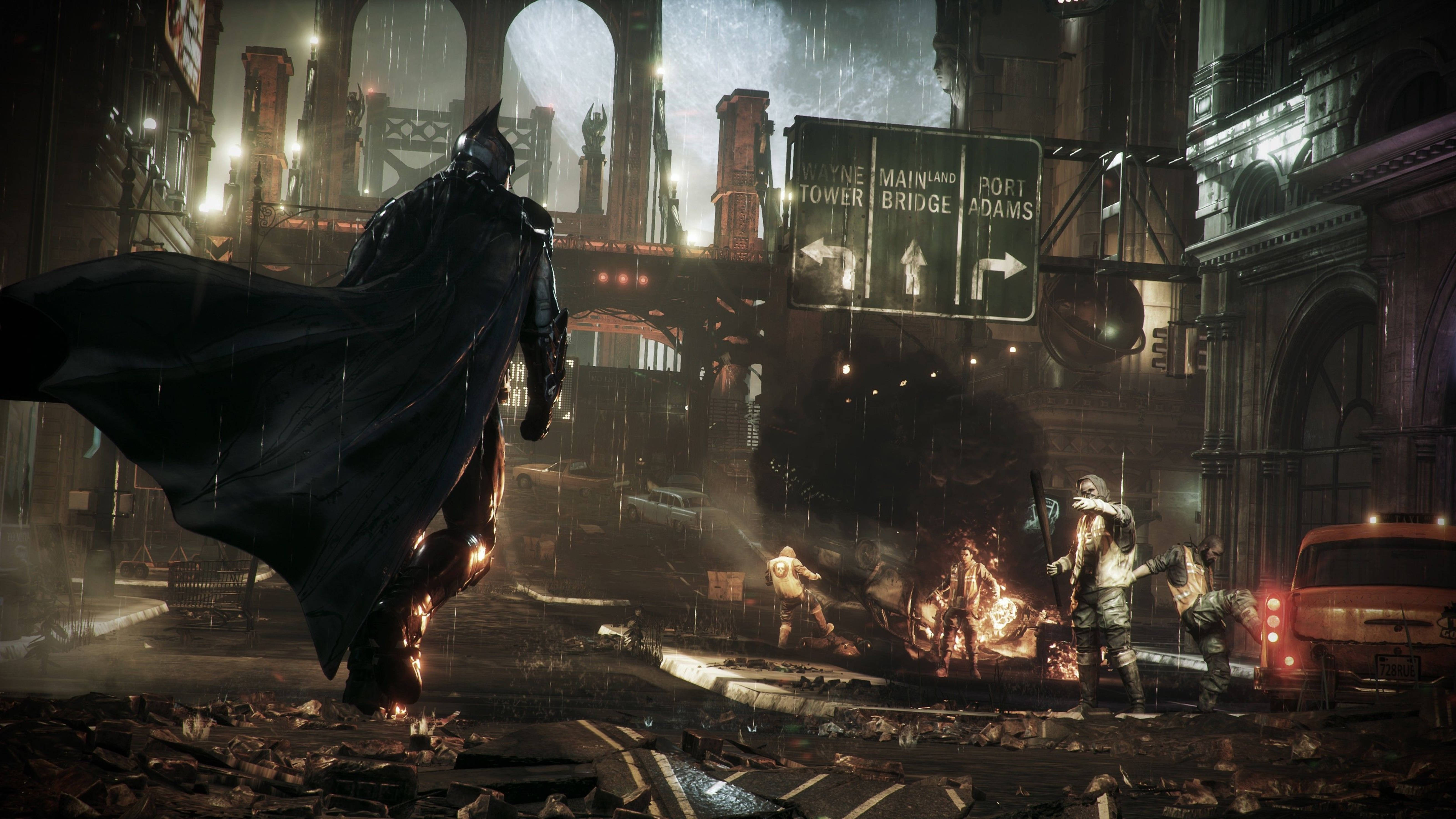 Batman Approaching Enemies In Arkham City 4k Background