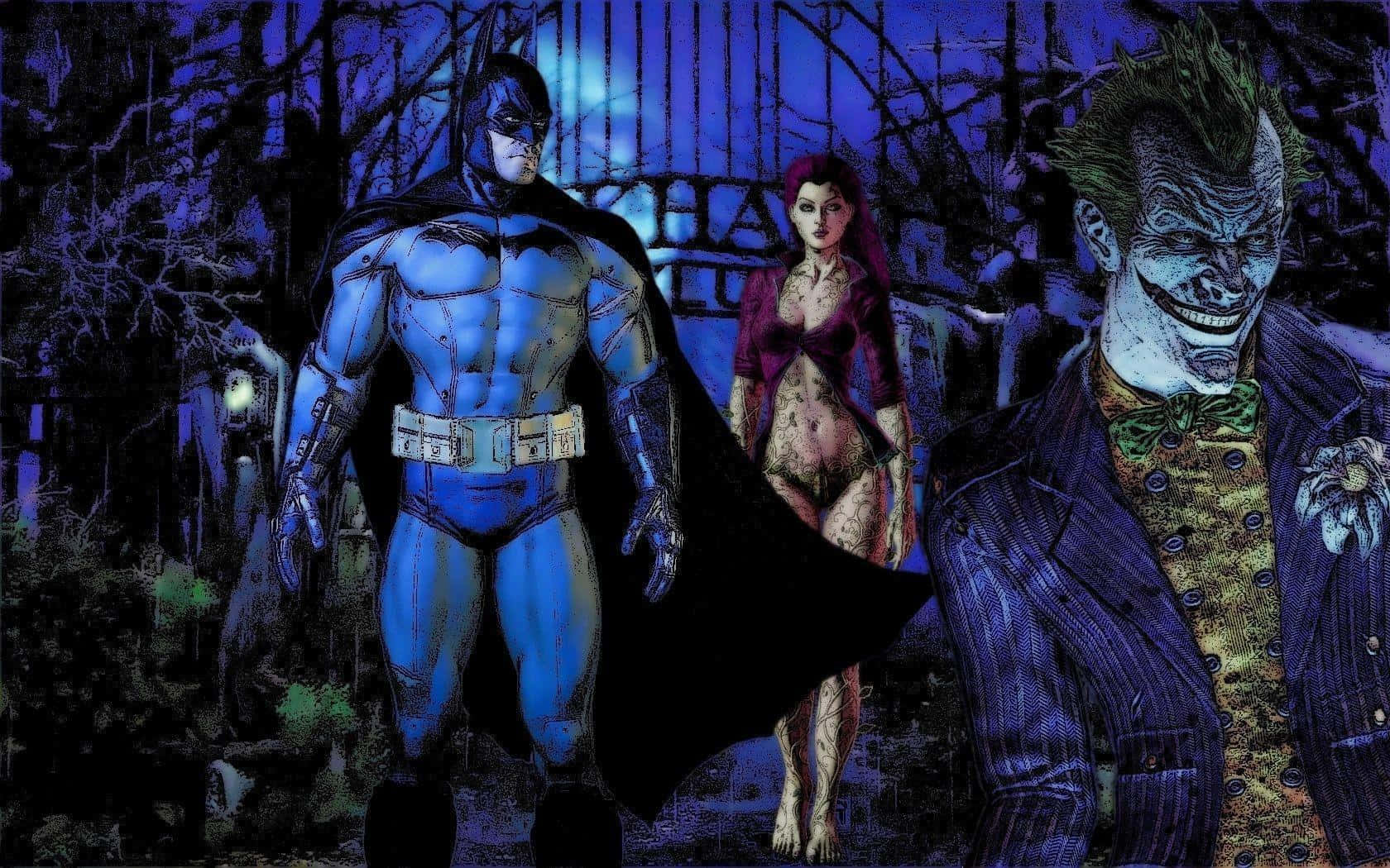Batman Arkham Asylum With Villains Joker And Harley Quinn Background