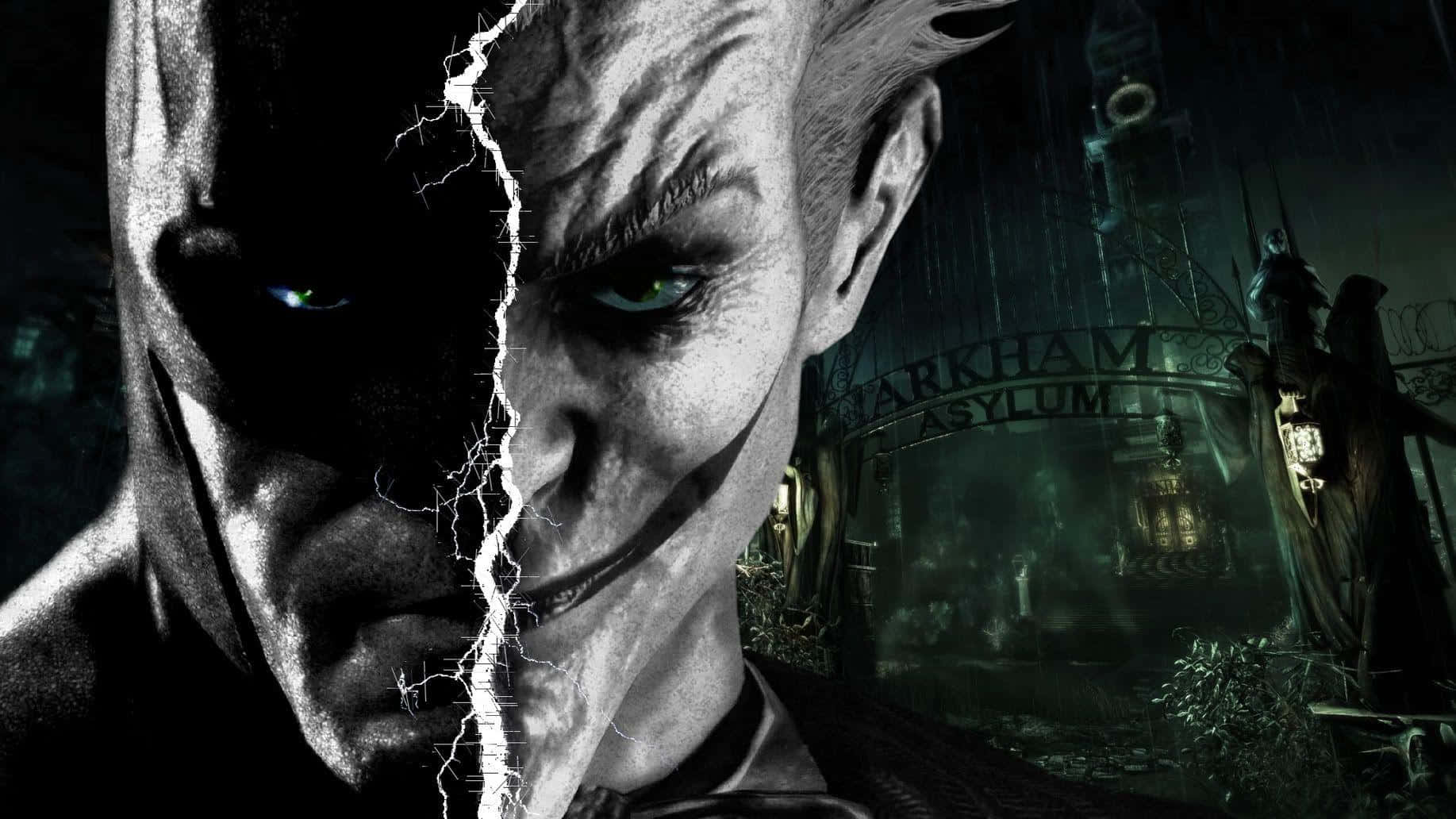 Joker And Batman Arkham Asylum Half Face Background