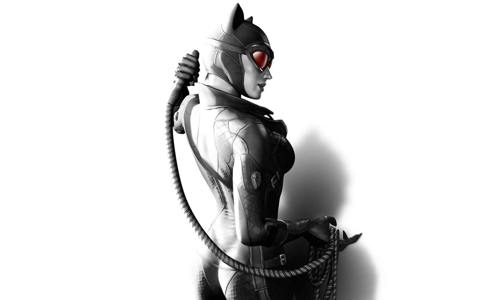 Download A Black And White Image Of A Catwoman Holding A Batman Batman  Arkham Knight 