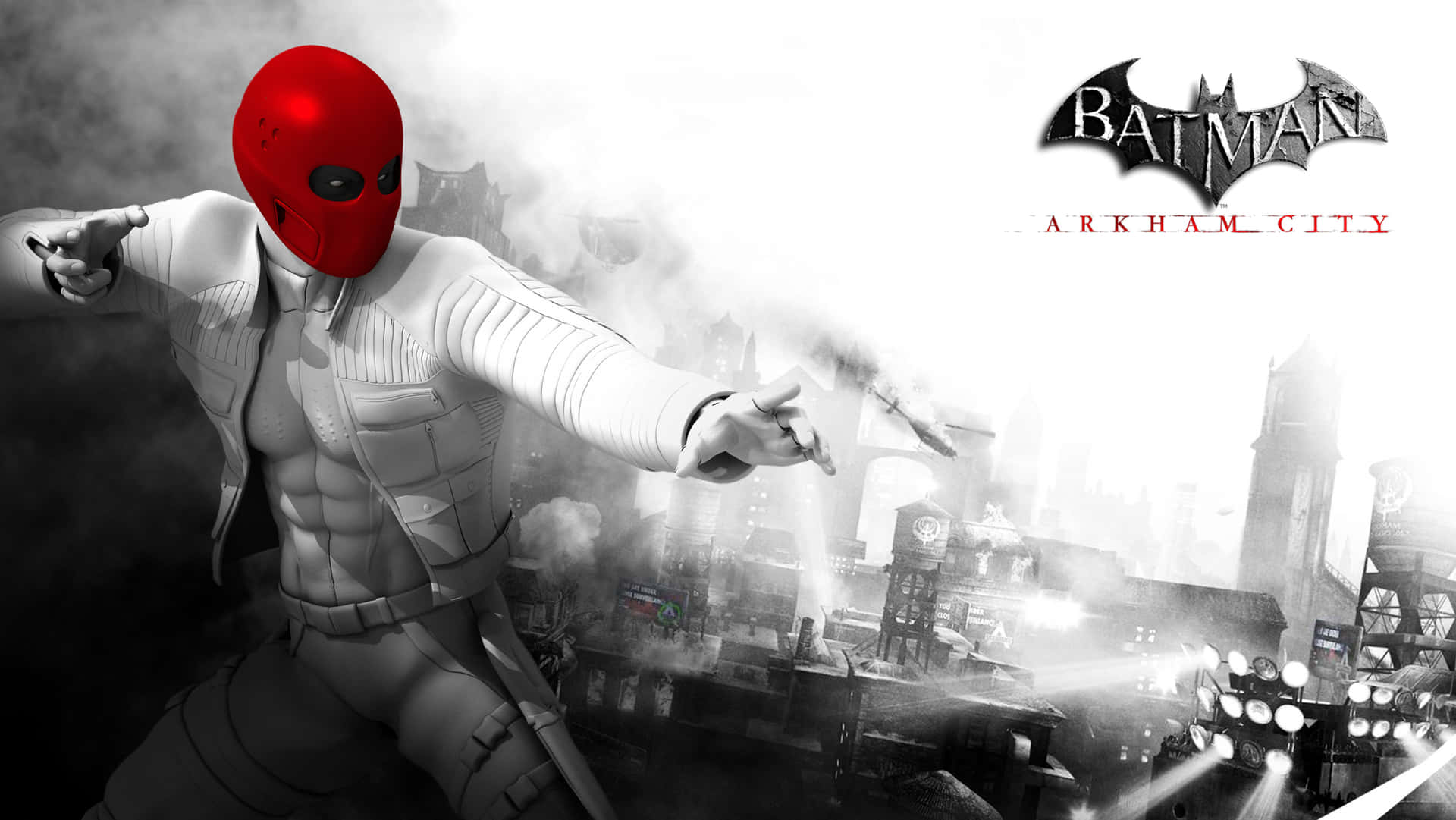 A Man In A Red Mask Is Holding A Gun
