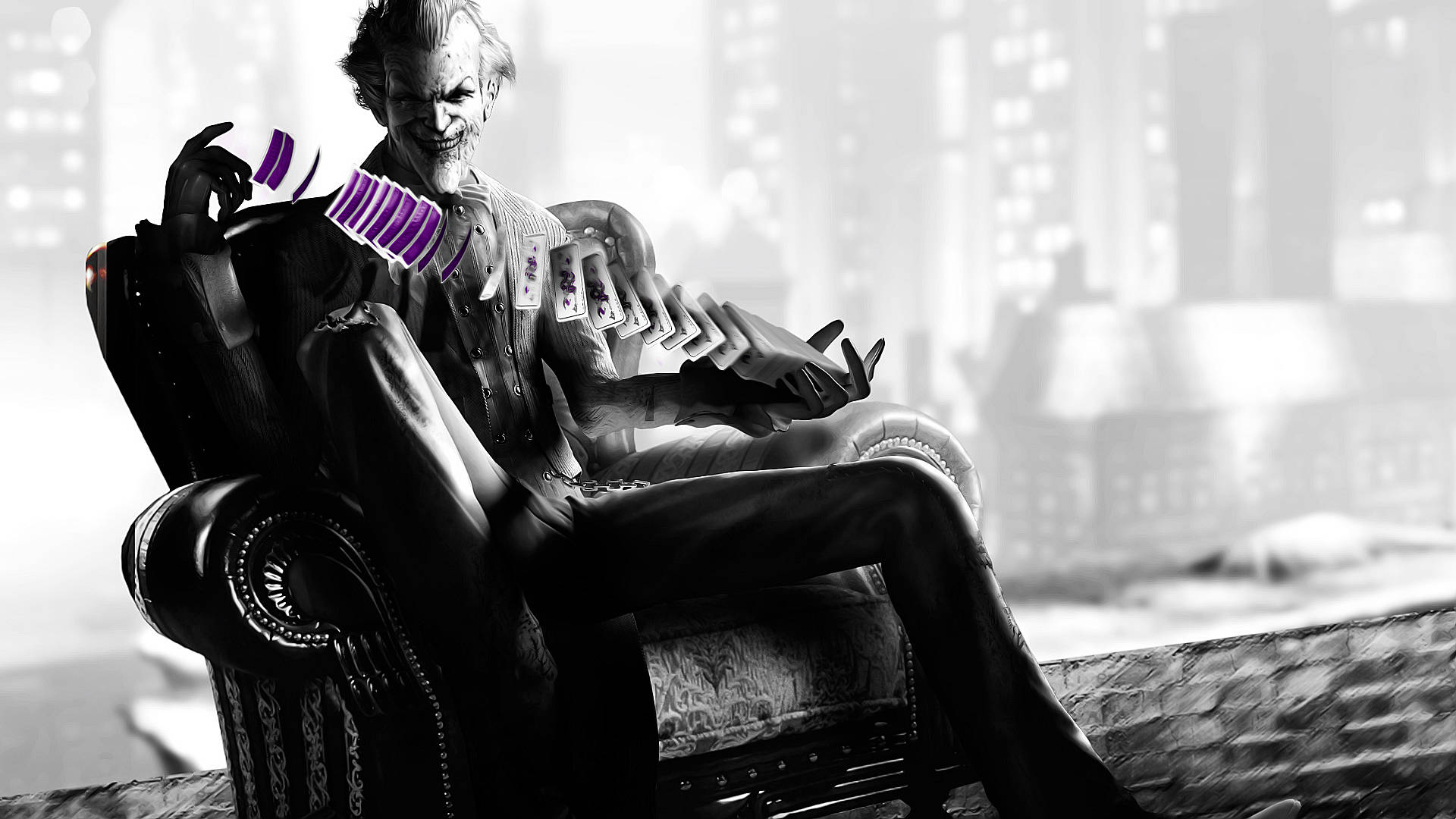 Batman Arkham City Joker With Deck Of Cards Wallpaper