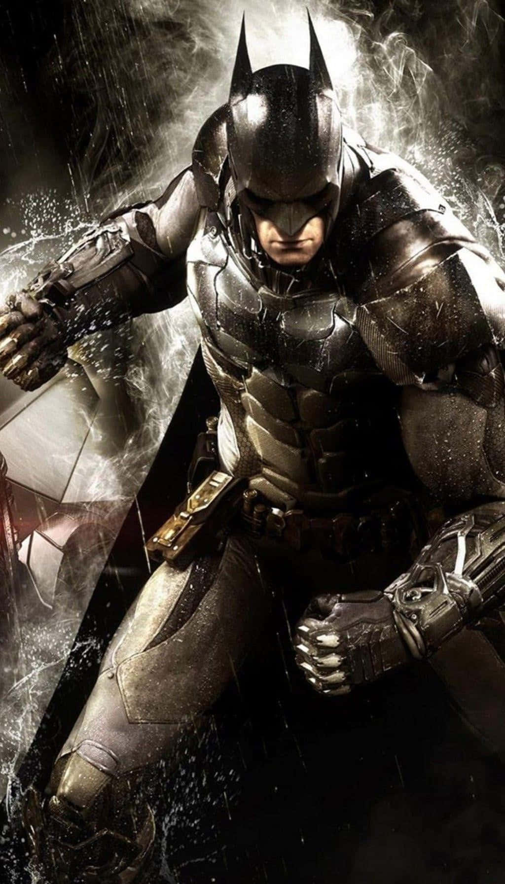 Batman standing tall in the dark streets of Gotham City Wallpaper