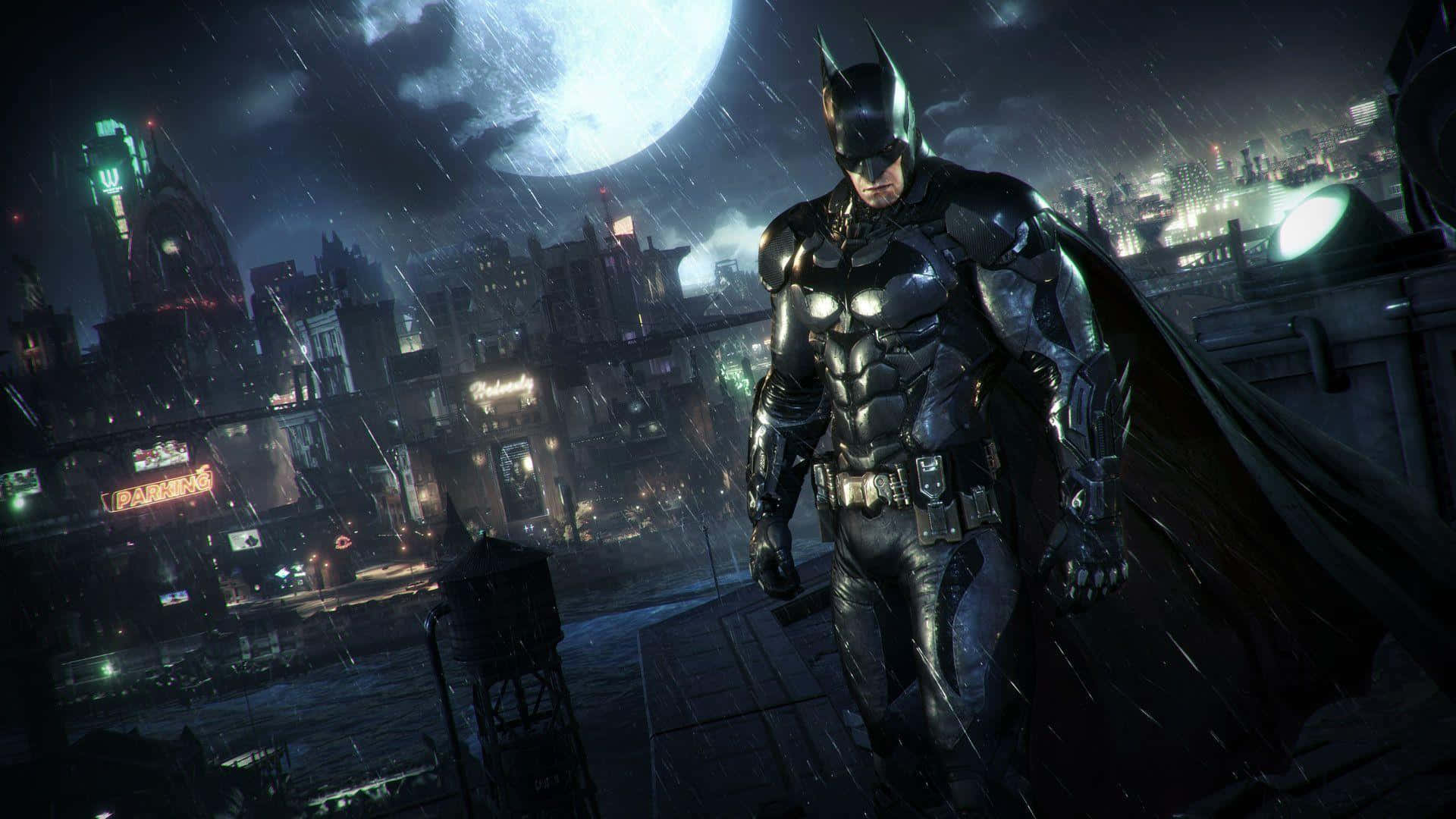 Batmansi Erge Dalle Ombre Nella Città Di Gotham. Sfondo