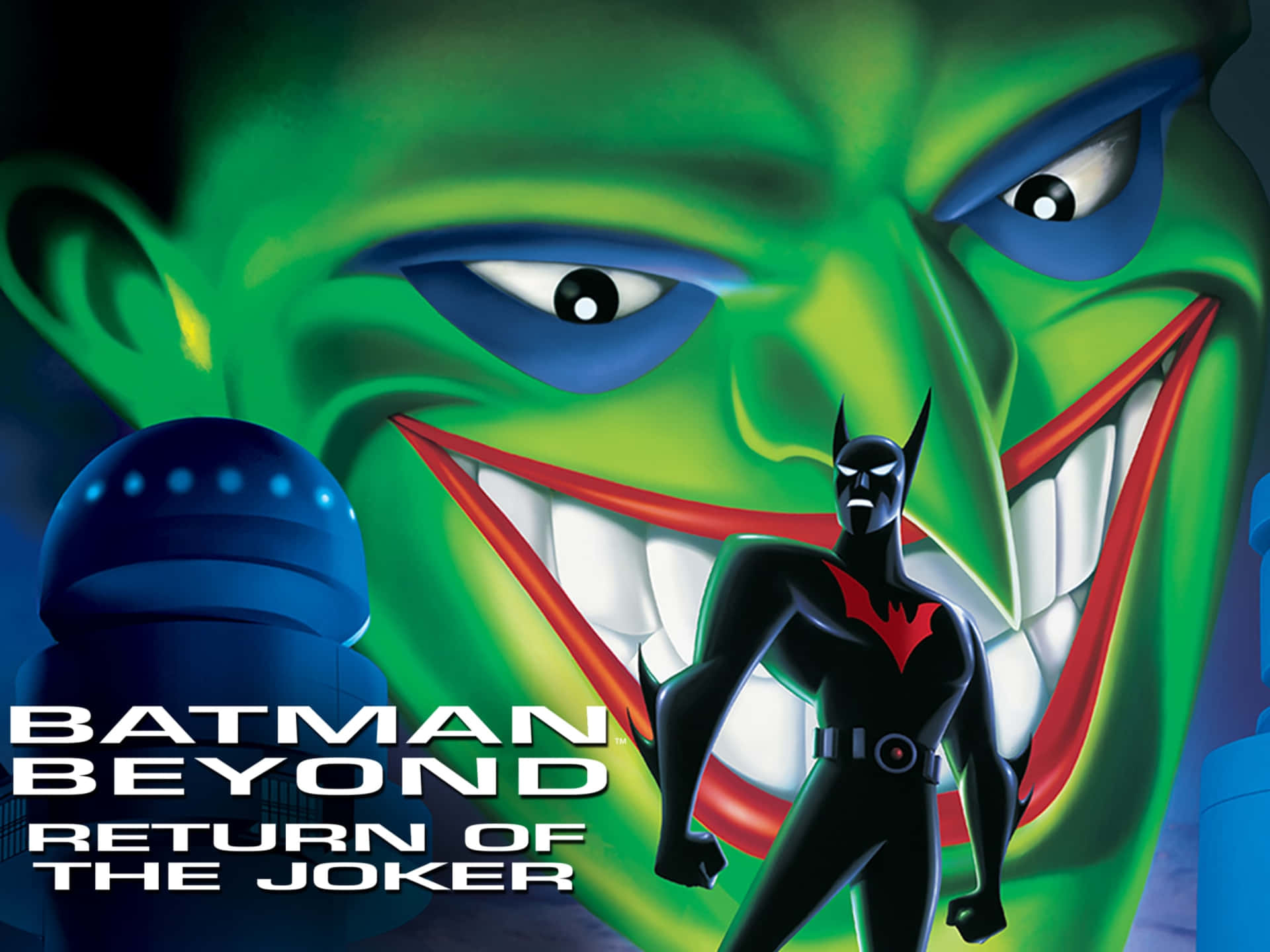 Batman Beyond and The Joker facing off in an intense scene Wallpaper