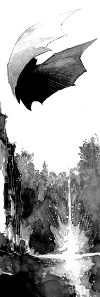 Batman in black and white, standing vigilantly over Gotham City Wallpaper