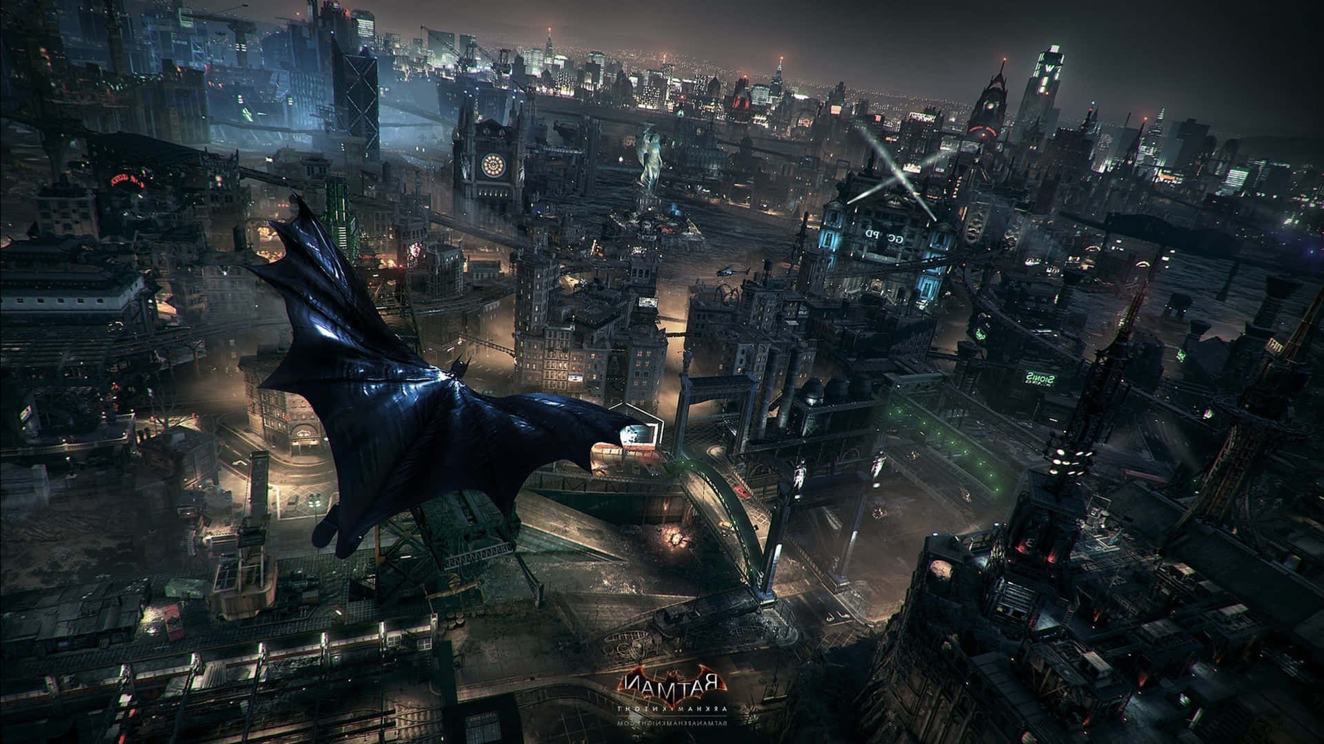 The iconic skyline of Batman City in the day and night. Wallpaper