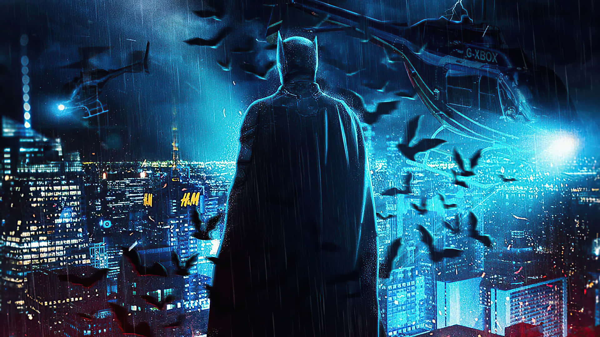 "The unforgettable skyline of Batman City at night." Wallpaper