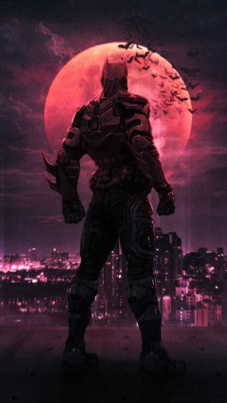 Batman Facing Red Moon Arkham City Iphone Wallpaper