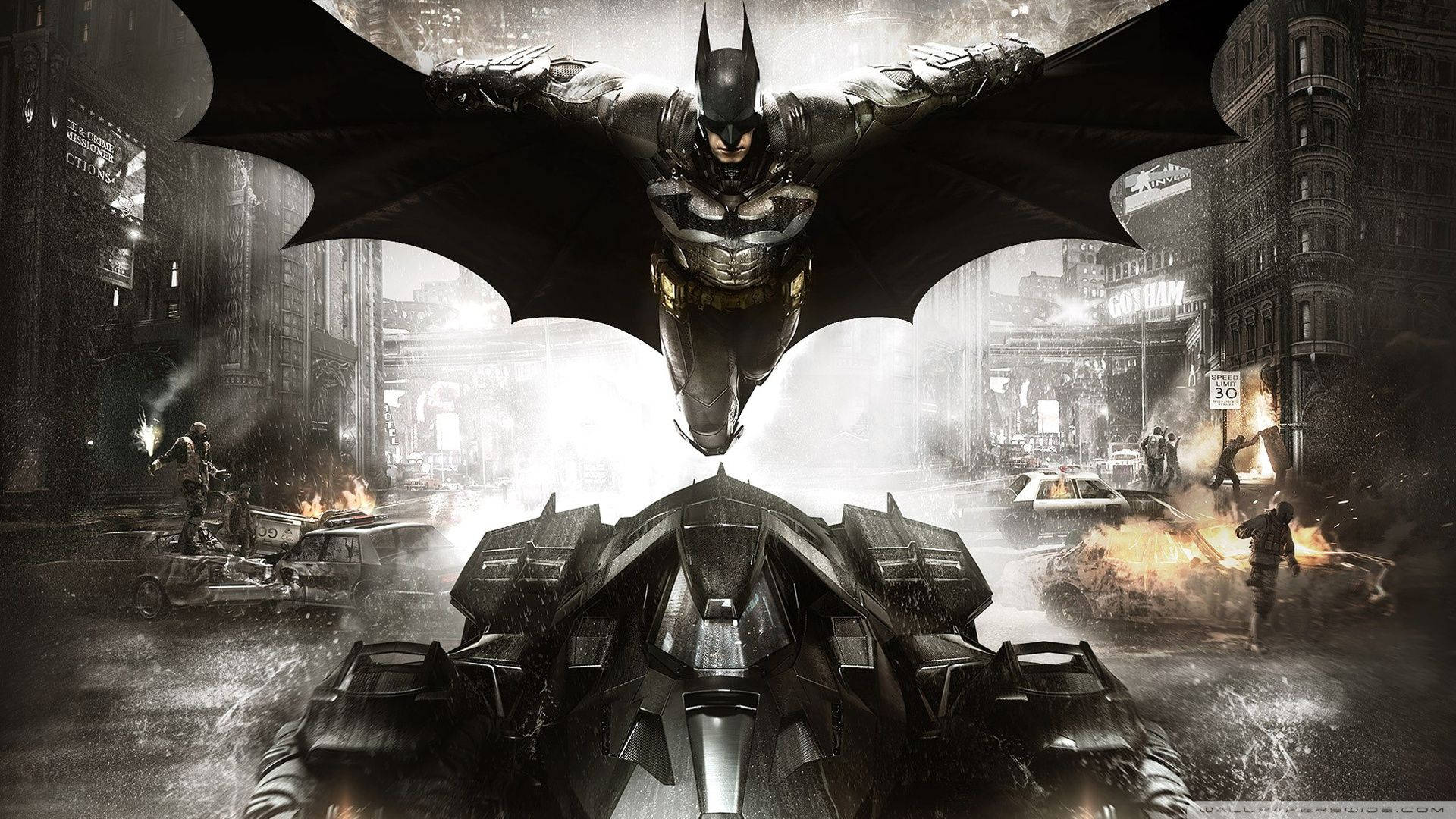 Batman Flying Over Batmobile Wallpaper
