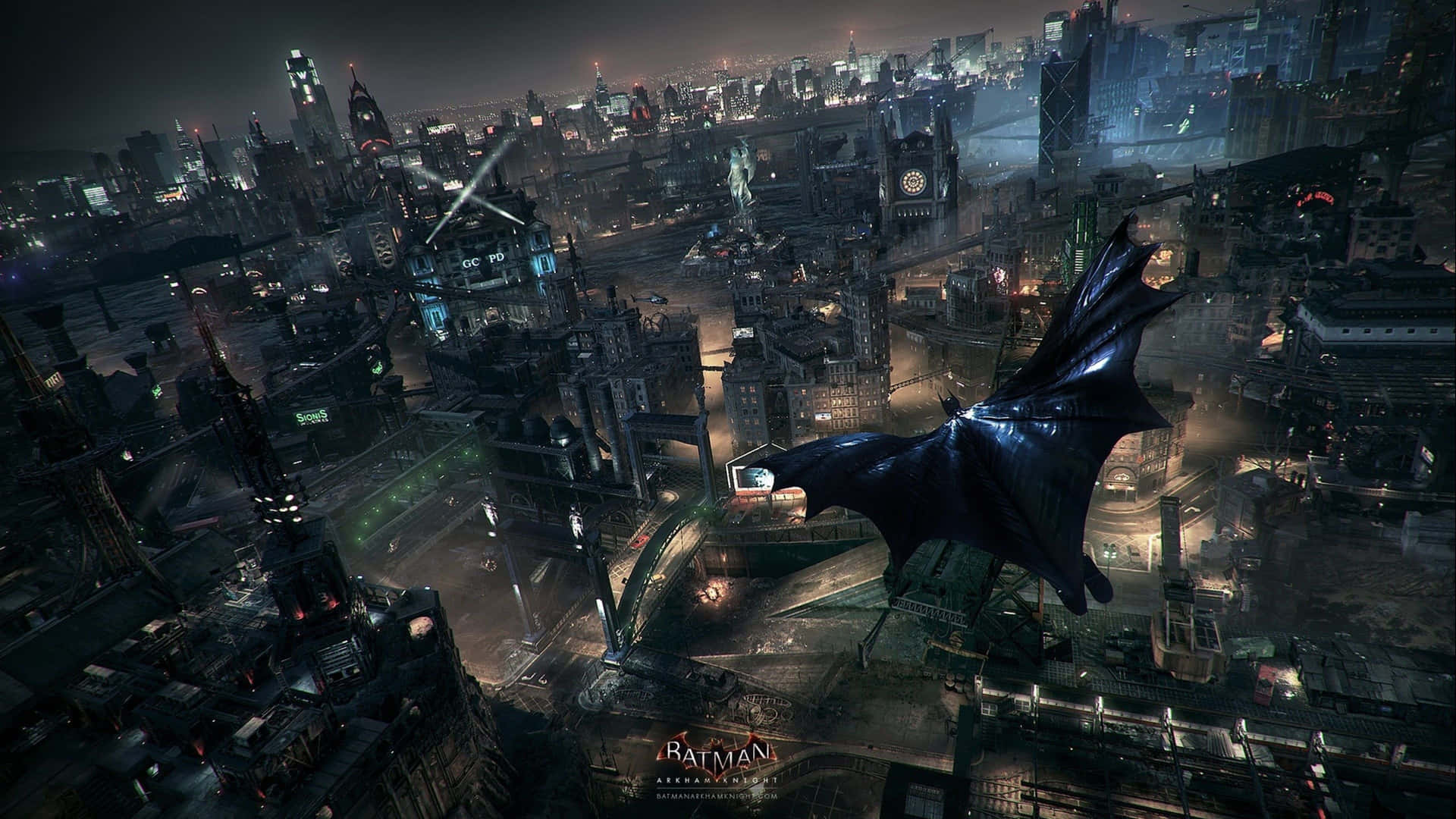 Batman Gliding Over Arkham City Night Wallpaper