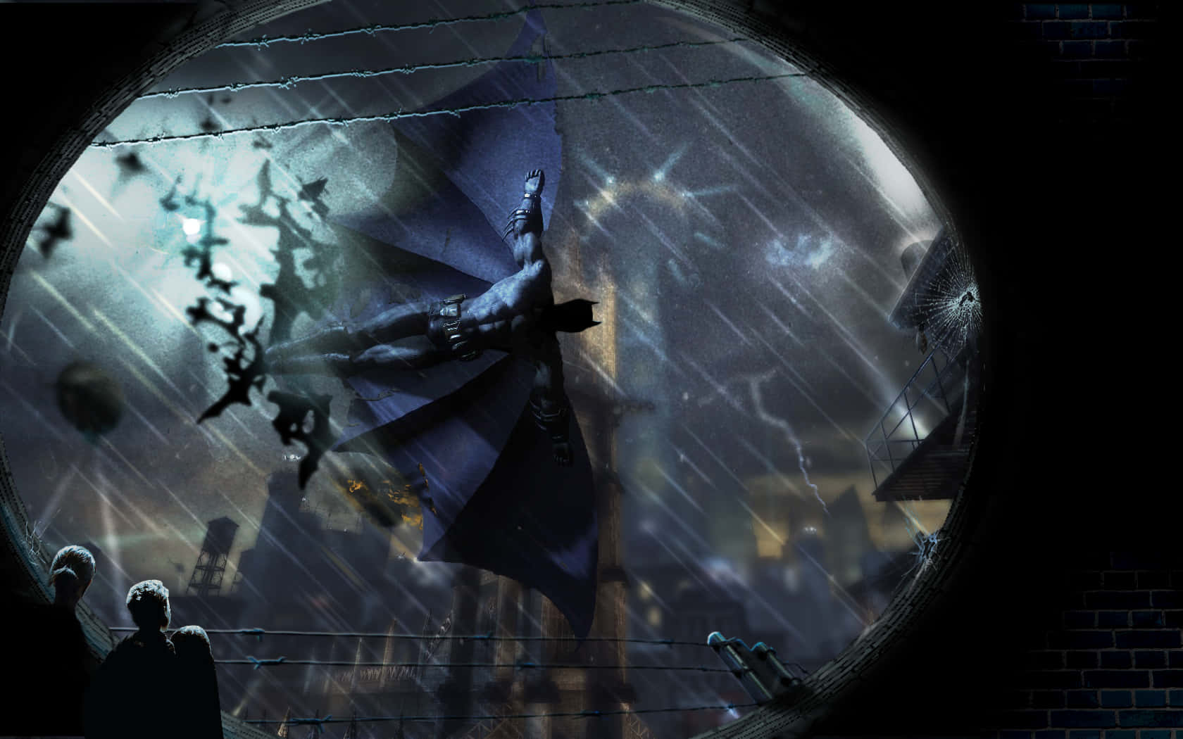 Batman Gliding Through Arkham City Night Wallpaper