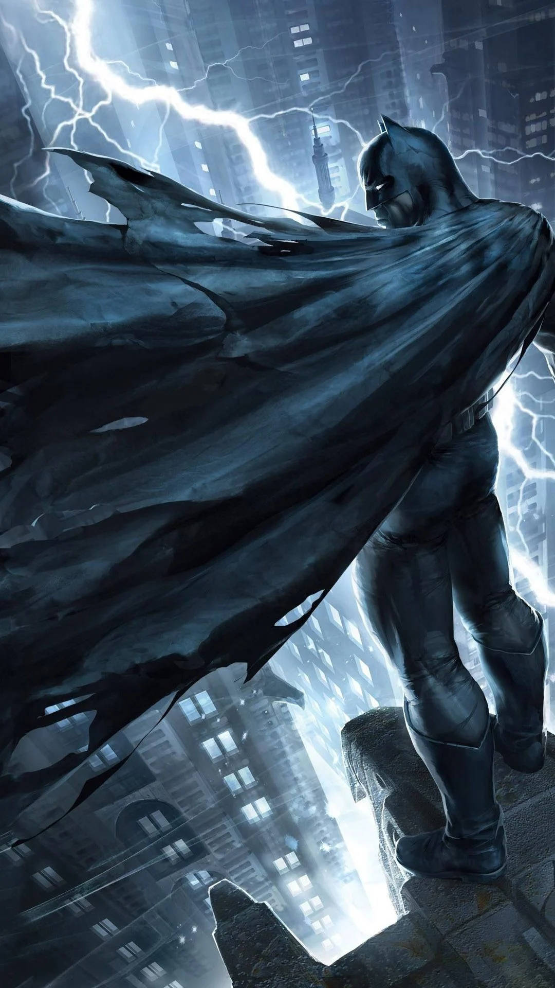 Batman In Action On Rooftops - Arkham City Iphone Wallpaper Wallpaper