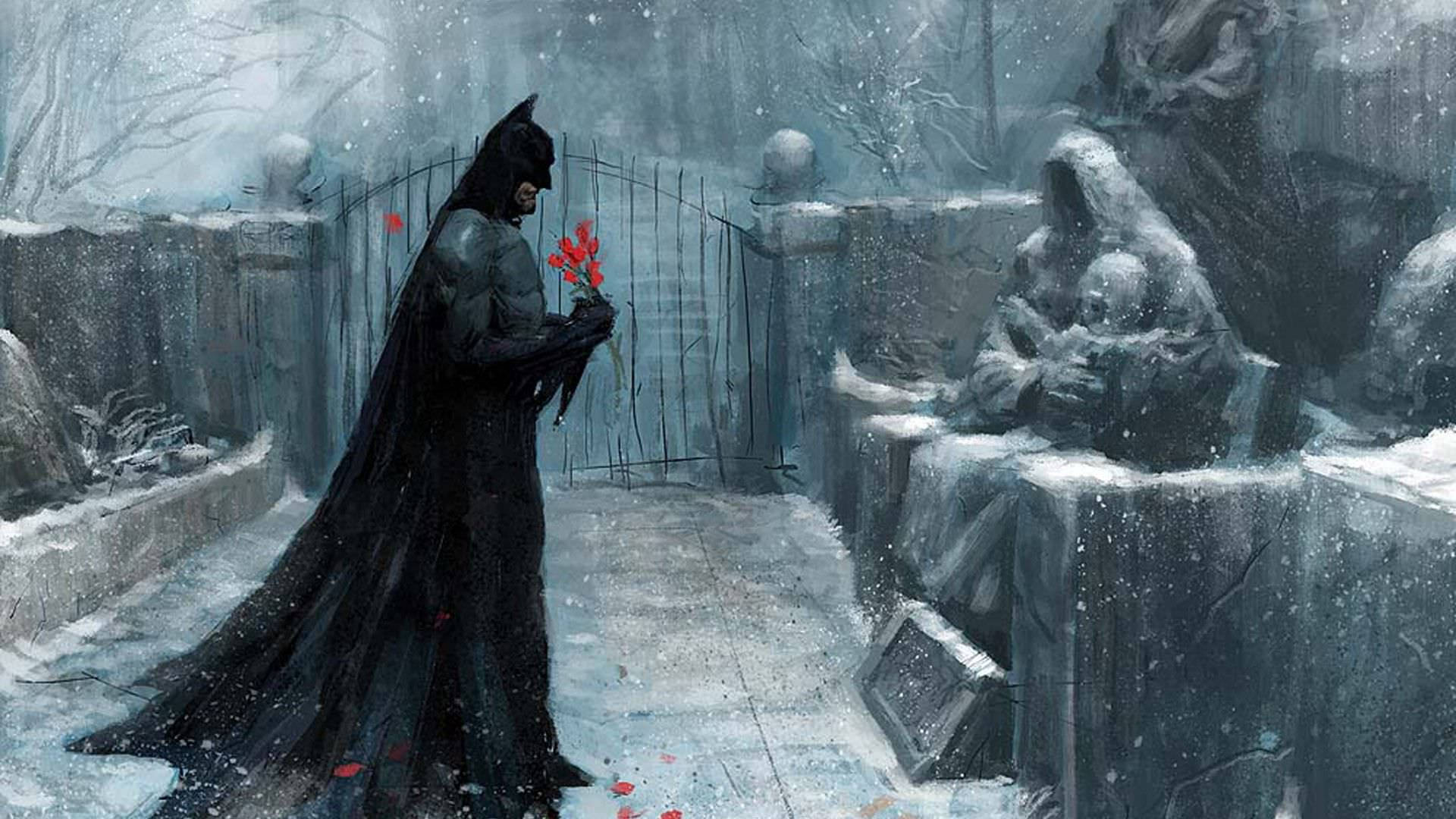 Batman In Cemetery Painting Wallpaper