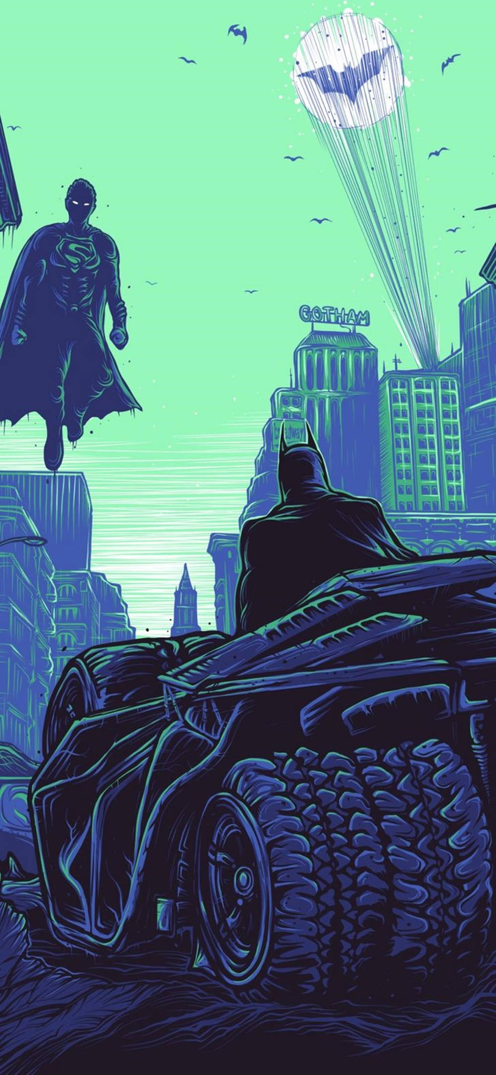 Batman i hans Batmobile iPhone X Tapet Wallpaper