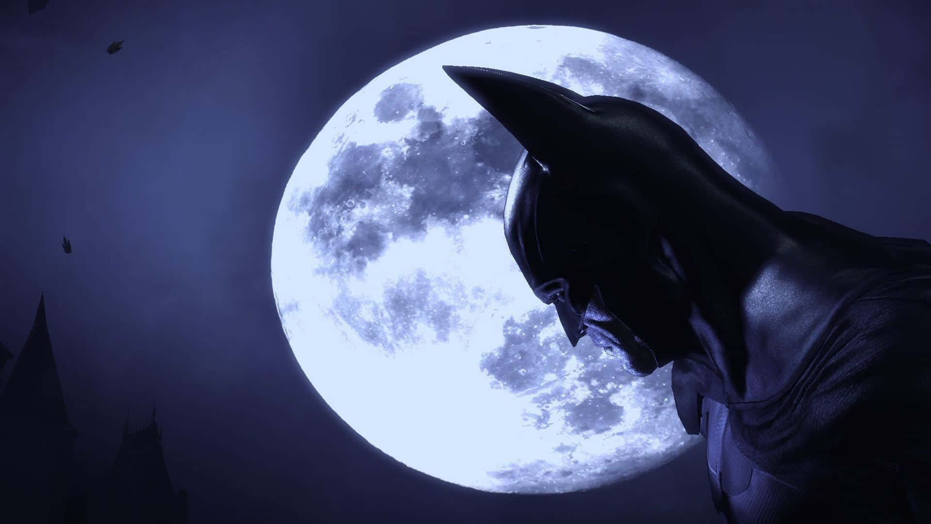 Batman Laptop Dutch Angle With Full Moon Background Wallpaper