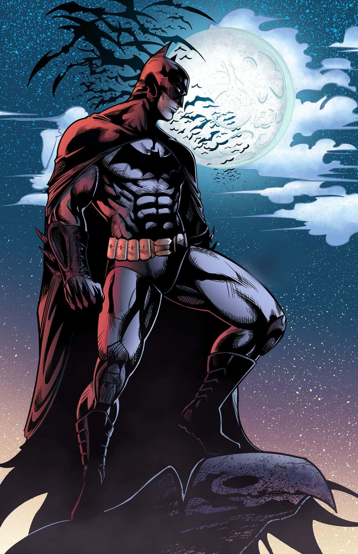 Immaginedi Batman Su Una Scogliera Sotto Una Luna Piena.